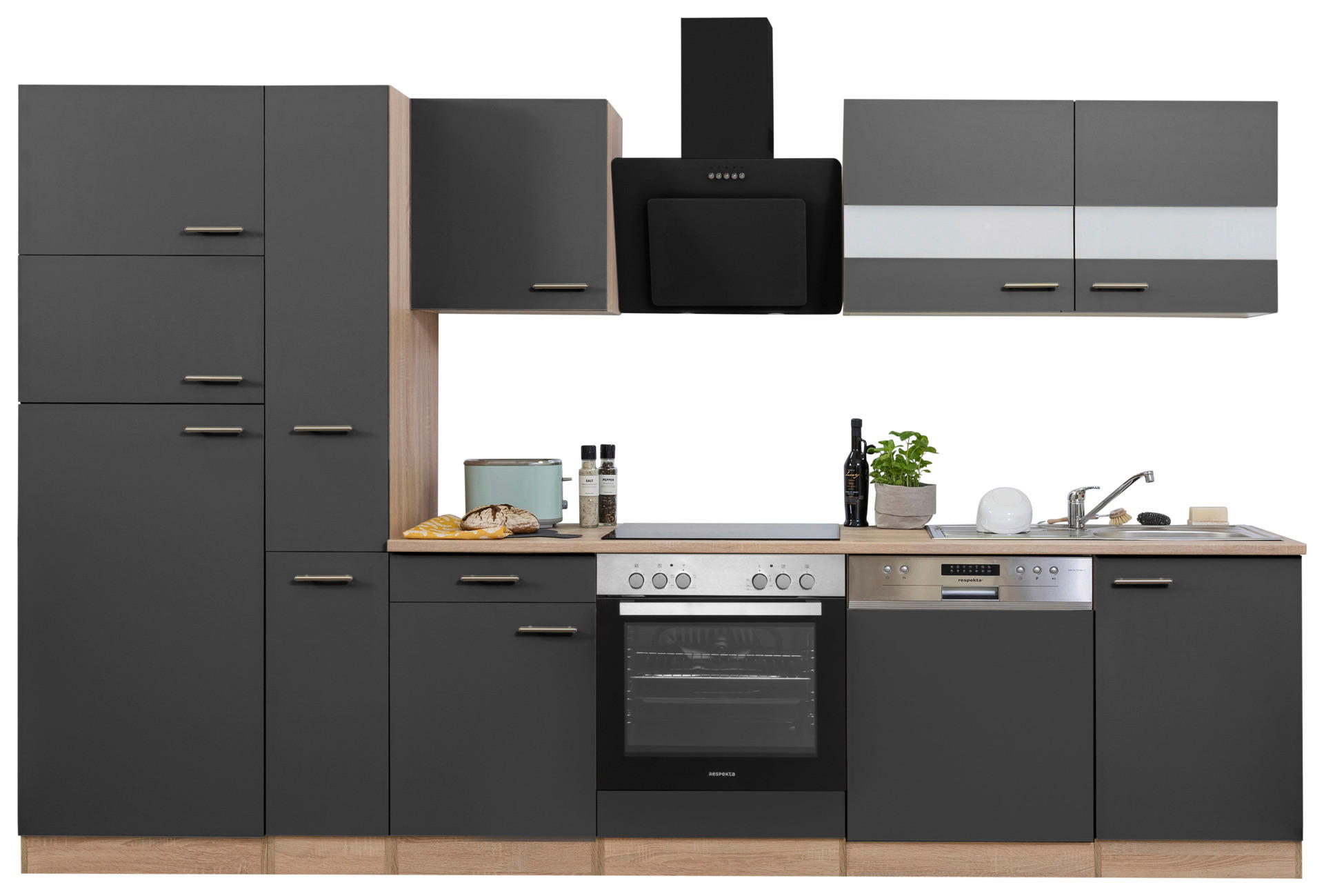 Respekta Küchenblock Economy grau matt B/H/T: ca. 310x200x60 cm Economy - Eiche/grau (310,00/200,00/60,00cm) - Respekta