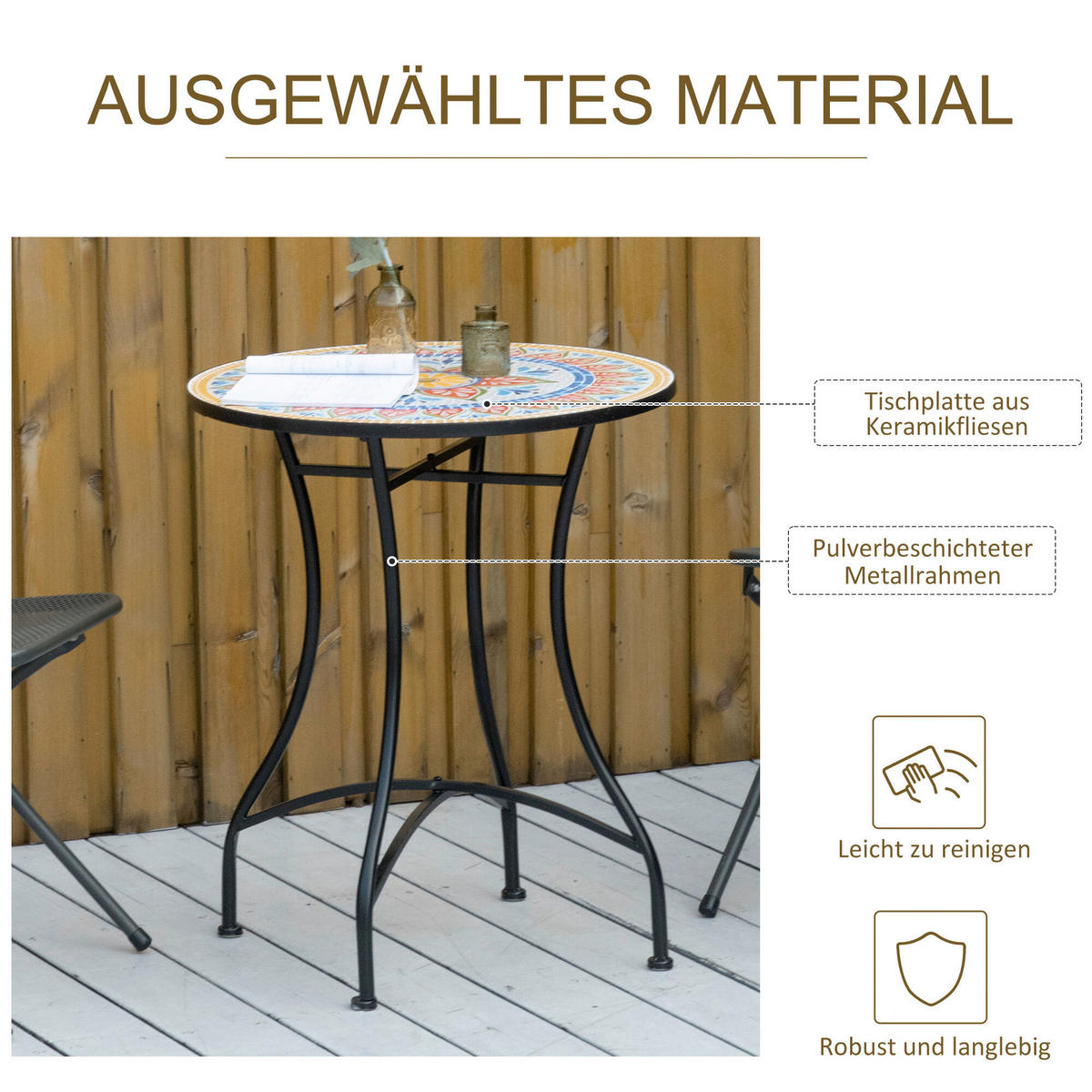 Outsunny Gartentisch bunt Keramik H/D: ca. 71x60 cm Gartentisch - bunt (60,00/71,00cm) - Outsunny