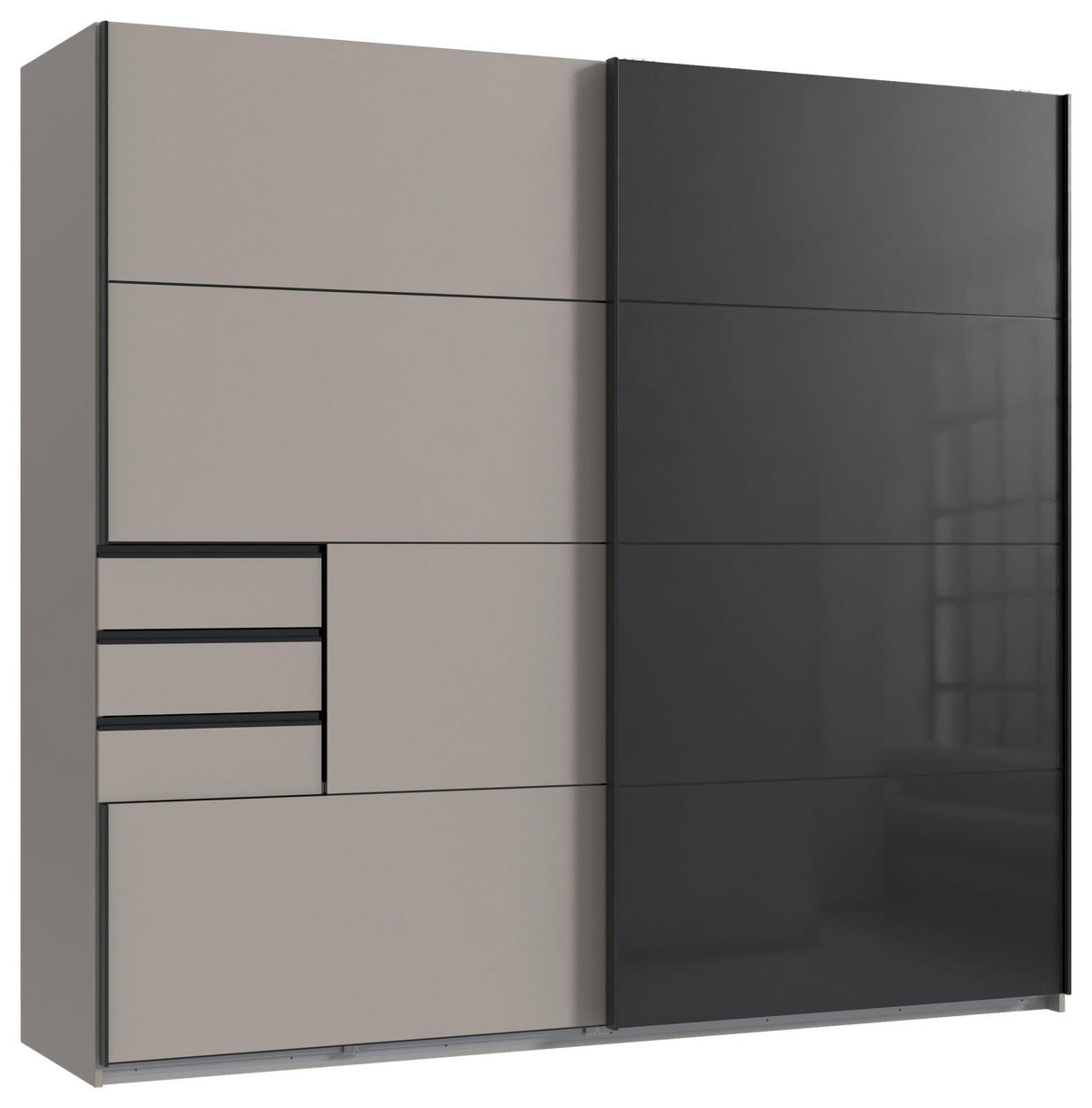 Schwebetürenschrank Tilburg Sahara grau B/H/T: ca. 225x208x64 cm Tilburg - schwarz/Sahara (225,00/208,00/64,00cm)