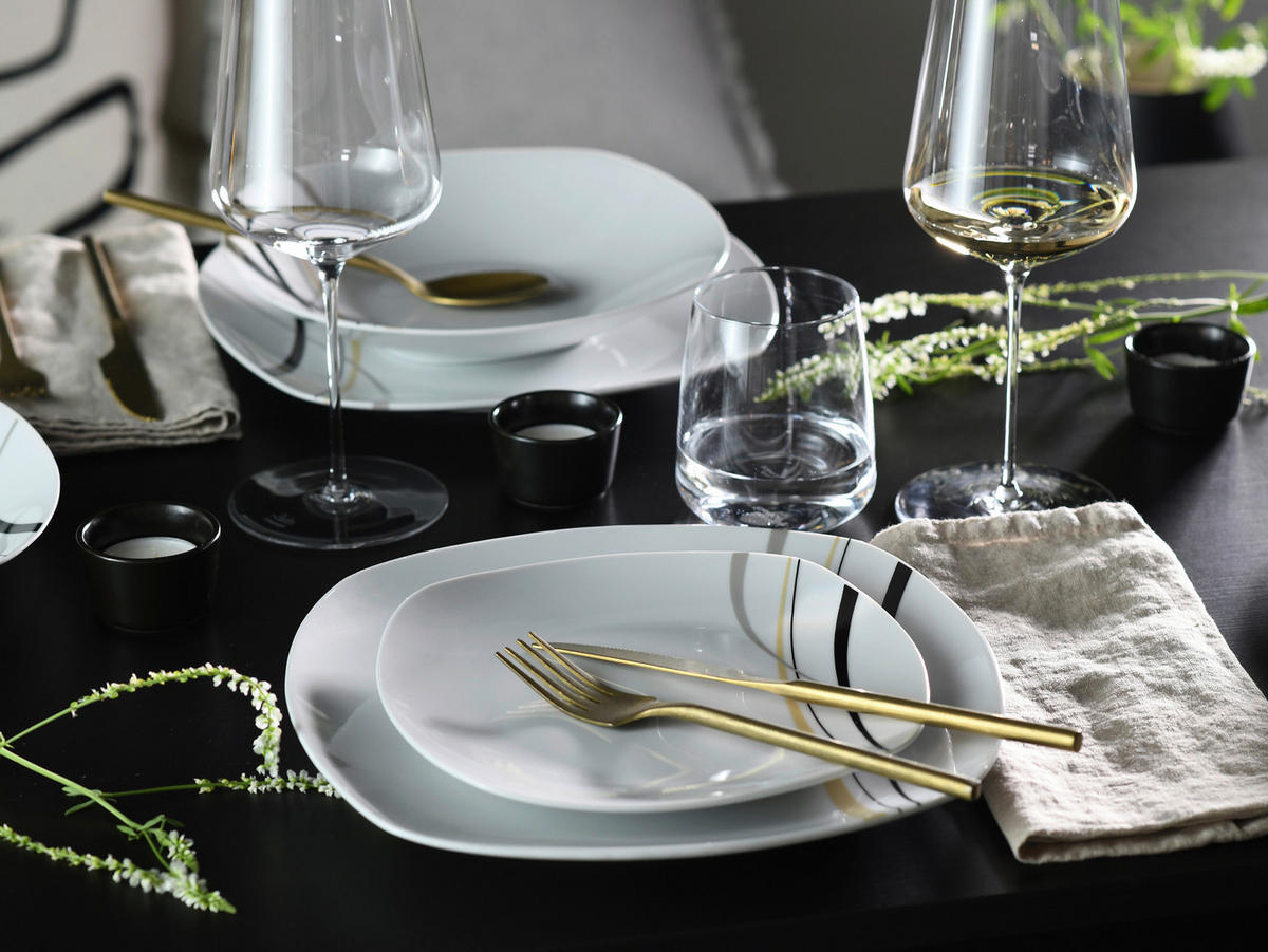 CreaTable Tafelservice Square City Line weiß Porzellan 12 tlg. Square City Line - sand/weiß - CreaTable