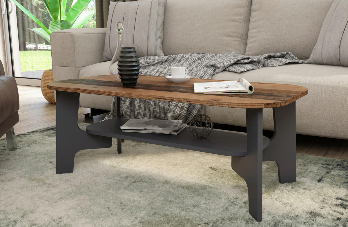 Couchtisch JONNY Eiche Old Wood Nachbildung anthrazit anthrazit B/H/T: ca. 110x42,5x55 cm JONNY - Eiche/anthrazit (110,00/42,50/55,00cm) - byLIVING