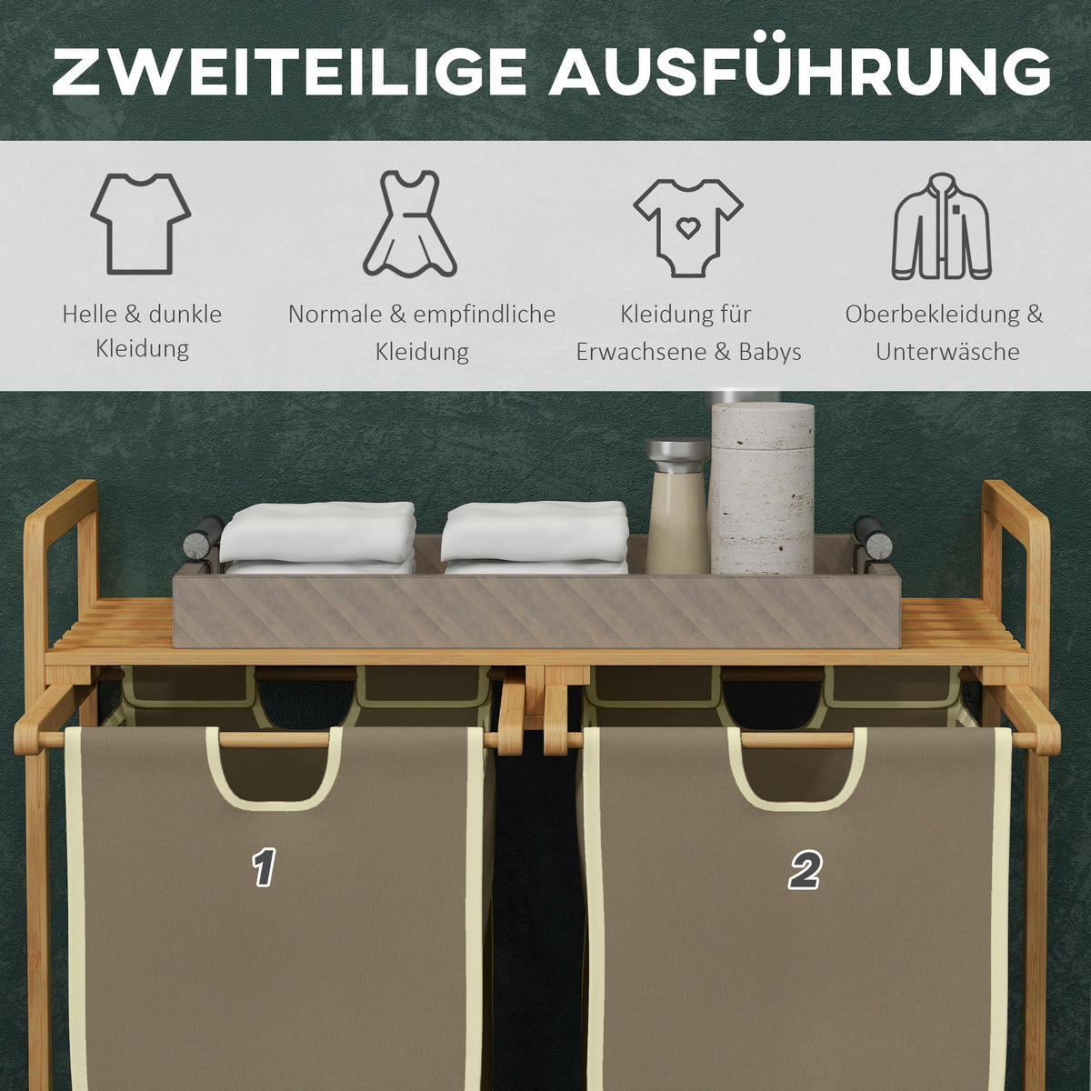 HOMCOM Wäschekorb creme B/H/L: ca. 33x63,5x73 cm Wäschekorb - natur/creme (73,00/33,00/63,50cm) - HOMCOM