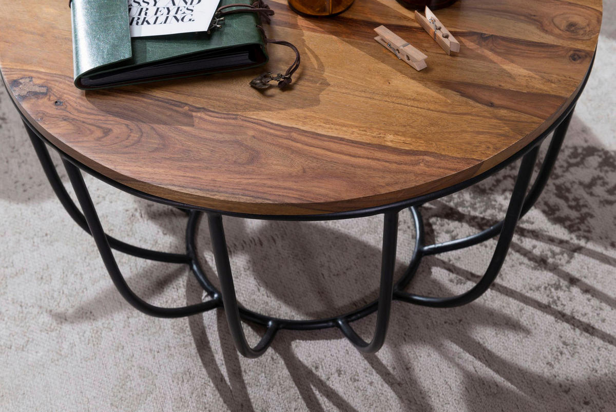 Wohnling Couchtisch natur schwarz Echtholz Eisen B/H/T: ca. 60x39x60 cm Couchtisch - natur/schwarz (60,00/39,00/60,00cm) - Wohnling