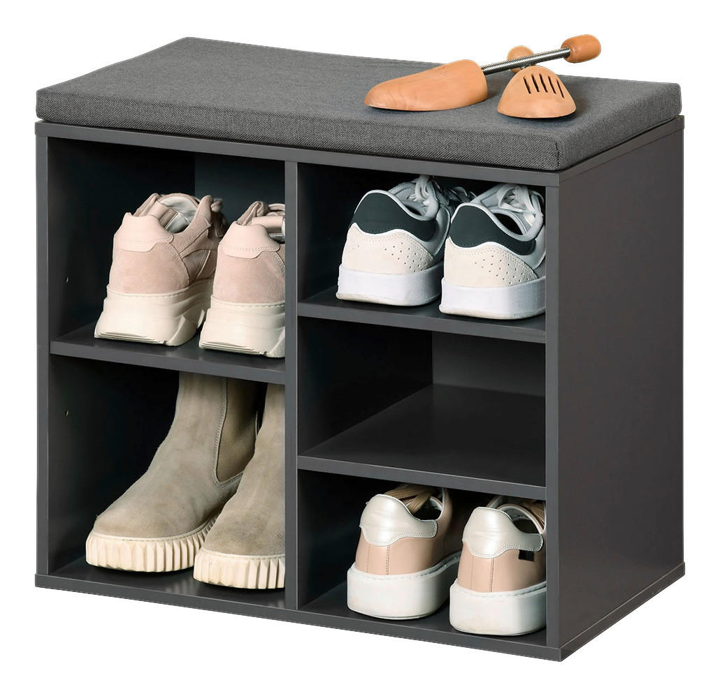 Kesper Schuhregal grau Spanplatte B/H/L: ca. 29,5x48x51,5 cm Schuhregal_mit_Sitzkissen - grau (51,50/29,50/48,00cm) - Kesper