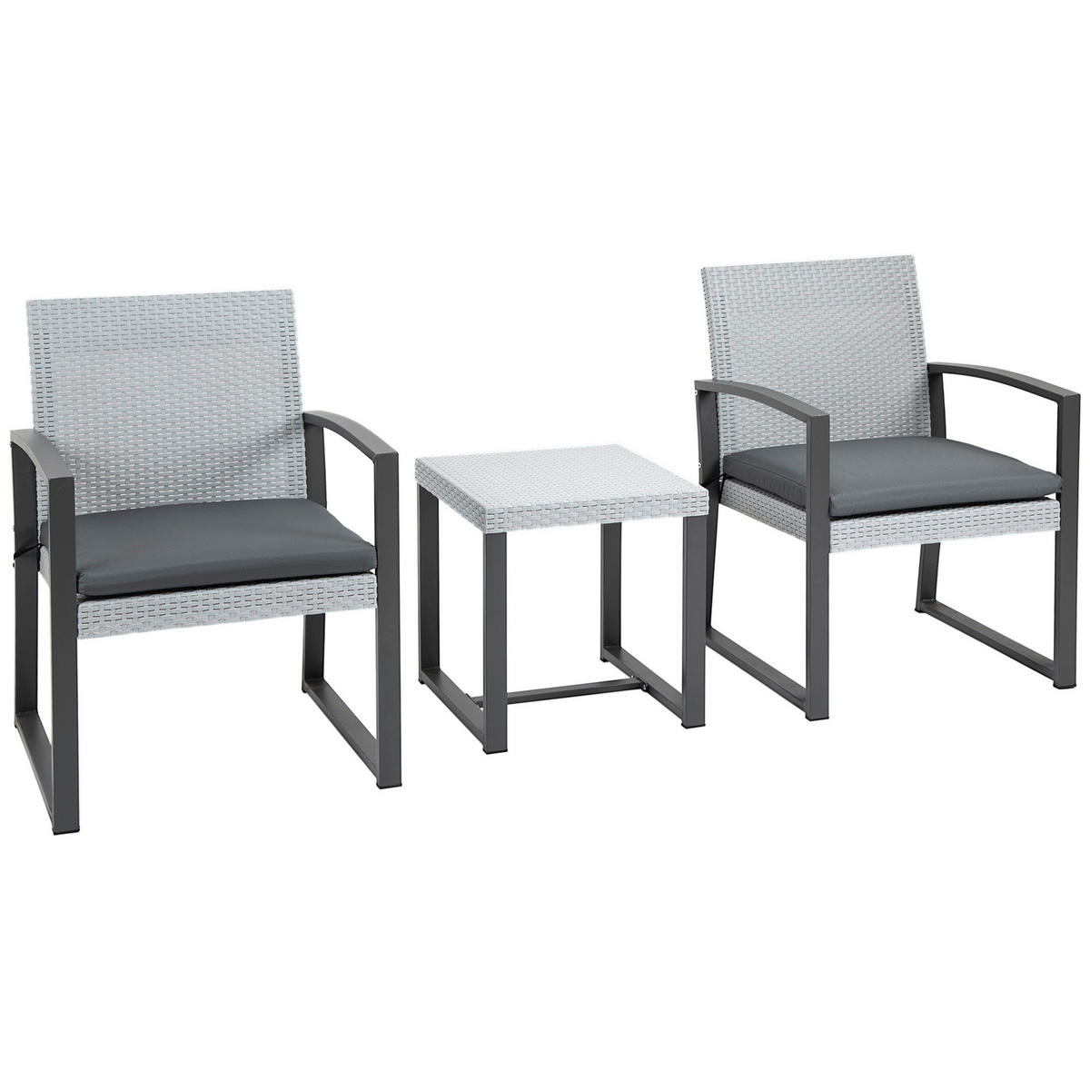 Outsunny Sitzgruppe schwarz Kunststoff B/H/L: ca. 58x58x84 cm Gartenmöbelset - schwarz/grau (84,00/58,00/58,00cm) - Outsunny