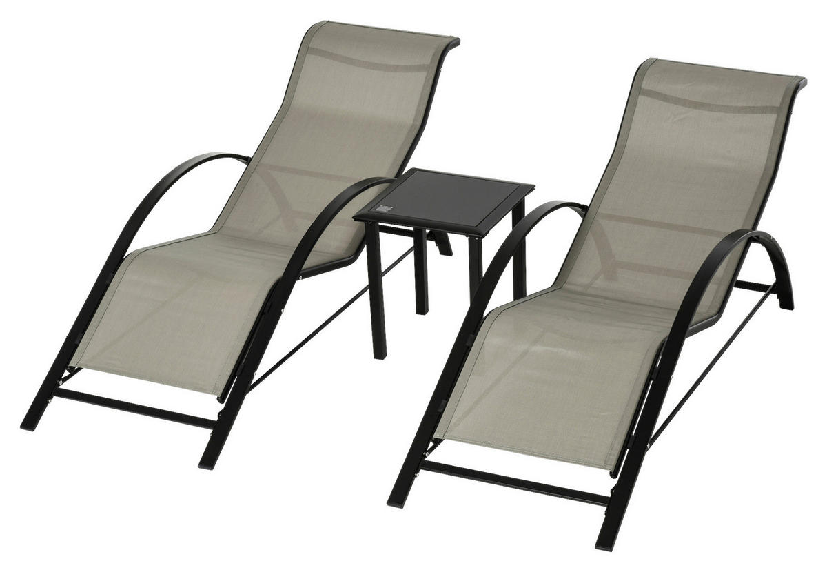 Outsunny Gartenliege schwarz Edelstahl B/H/L: ca. 169x59x66 cm Gartenliege-Set - schwarz/grau (66,00/169,00/59,00cm) - Outsunny