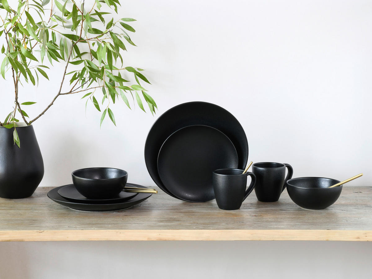 CreaTable Kombiservice Magic Black schwarz Steinzeug 8 tlg. Magic Black - schwarz - CreaTable