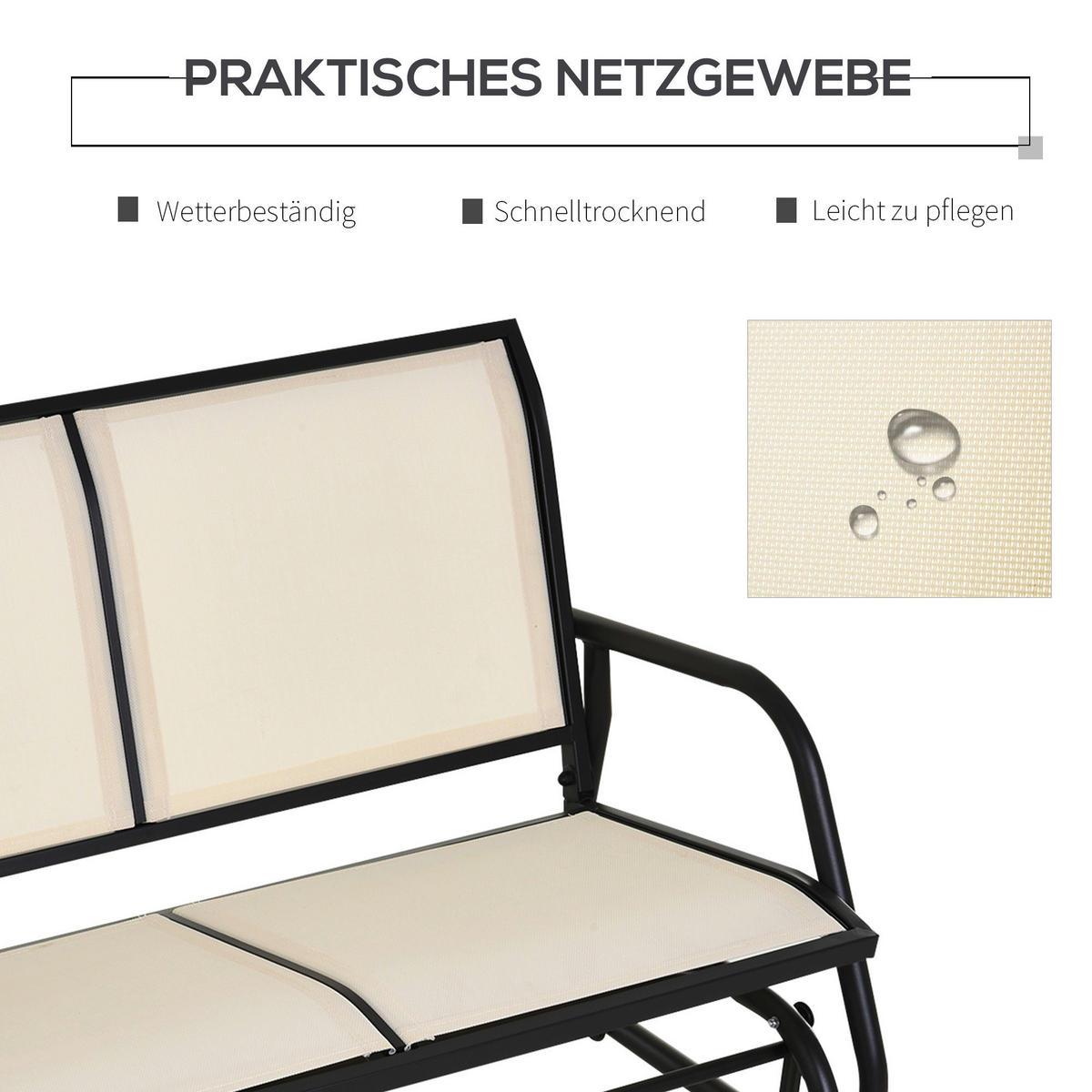 Outsunny Sitzbank schwarz Metall B/H/L: ca. 70x85x120 cm Sitzbank - beige/schwarz (120,00/70,00/85,00cm) - Outsunny