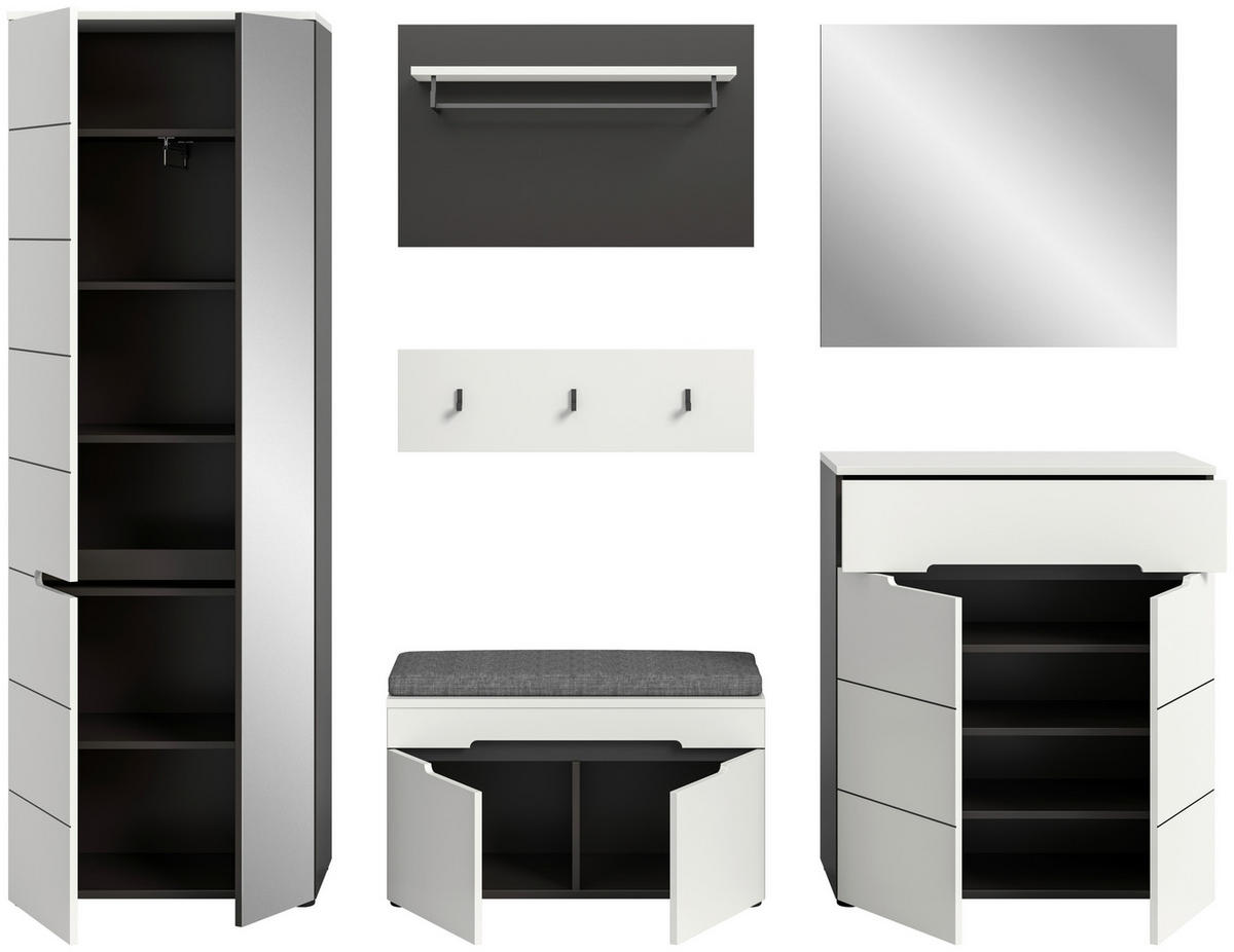 Garderobe Canu basaltgrau Nachbildung weiß B/H/T: ca. 255x190x37 cm Canu - weiß/basaltgrau (255,00/190,00/37,00cm) - xonox.home
