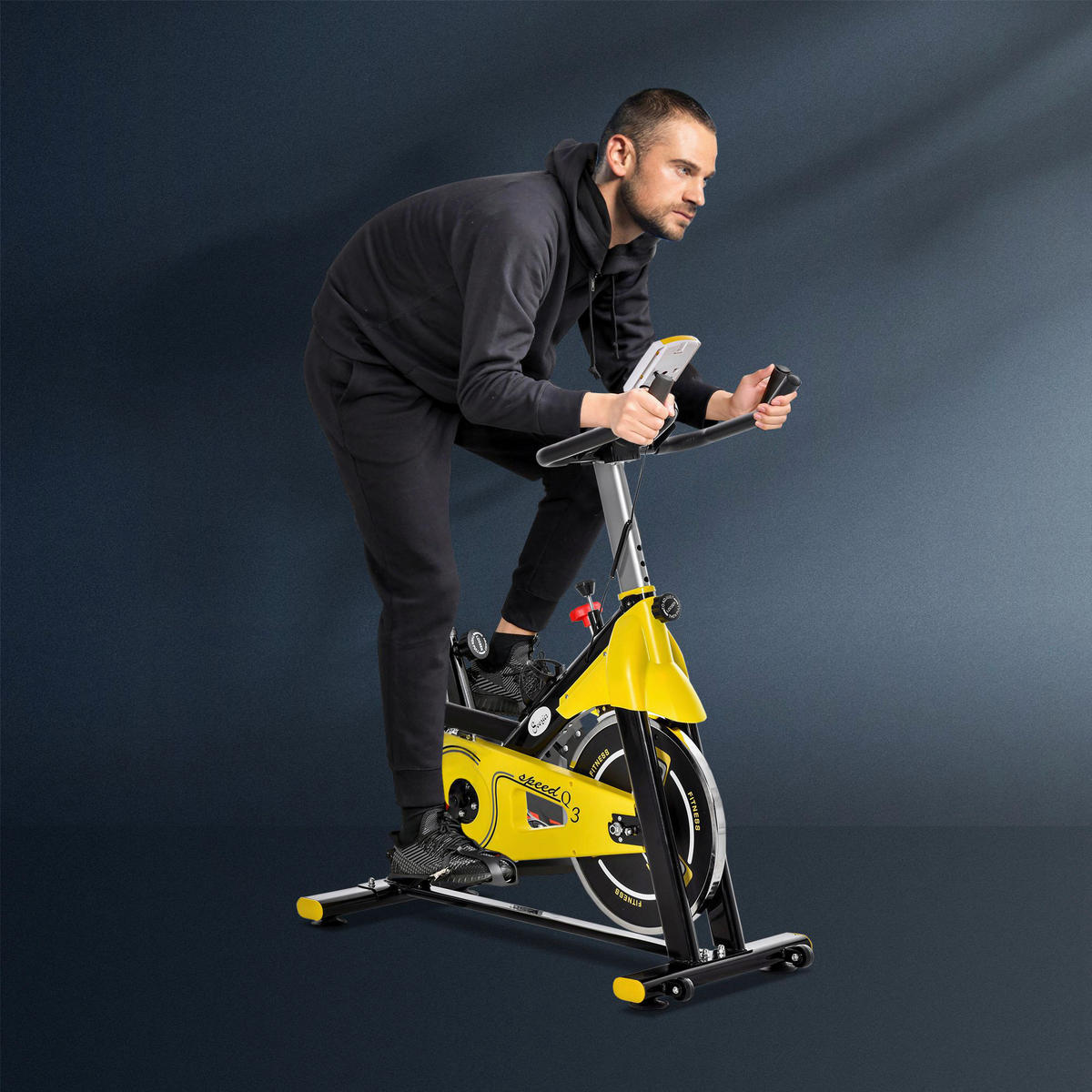 HOMCOM Fahrradtrainer schwarz Kunststoff B/H/L: ca. 50x113x100 cm Fahrradtrainer - gelb/schwarz (100,00/50,00/113,00cm) - HOMCOM