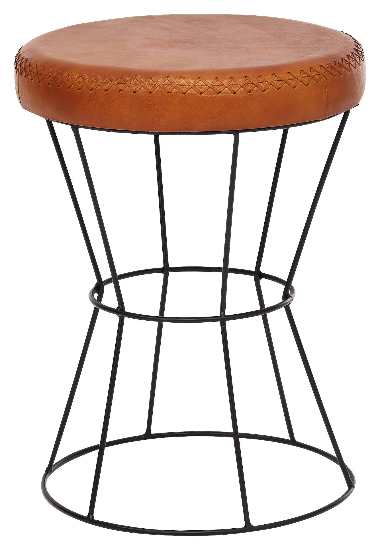 Wohnling Sitzhocker braun schwarz Leder Eisen B/H/T: ca. 35x48x35 cm Sitzhocker - braun/schwarz (35,00/48,00/35,00cm) - Wohnling