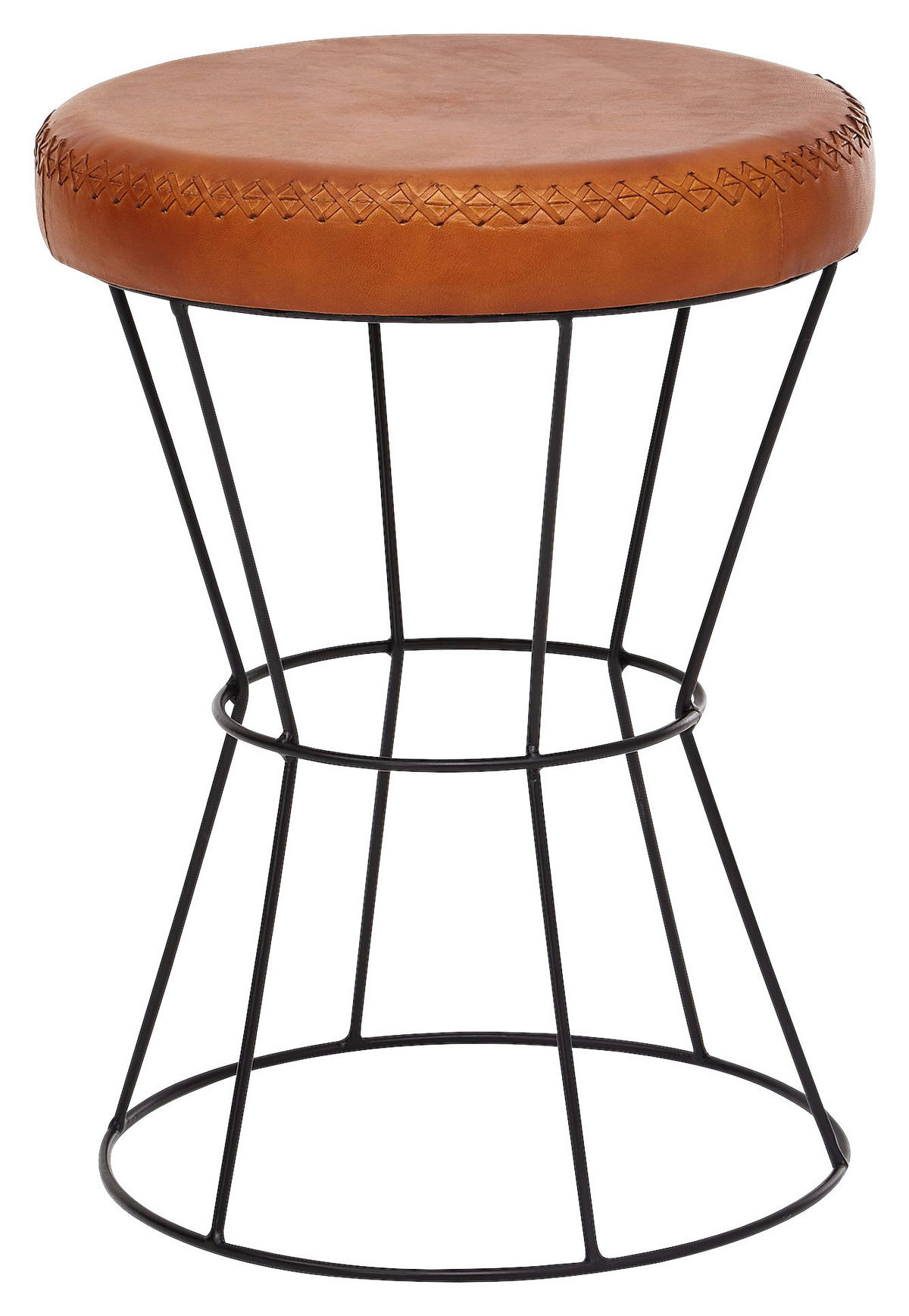 Wohnling Sitzhocker braun schwarz Leder Eisen B/H/T: ca. 35x48x35 cm Sitzhocker - braun/schwarz (35,00/48,00/35,00cm) - Wohnling