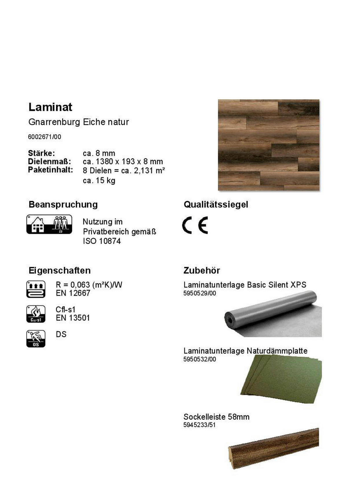 Laminatboden Gnarrenburg ca. 2,131 m² im Paket  B/L: ca. 19,3x138 cm pro Paket Gnarrenburg ca. 2,131 m² im Paket - natur (19,30/138,00cm)
