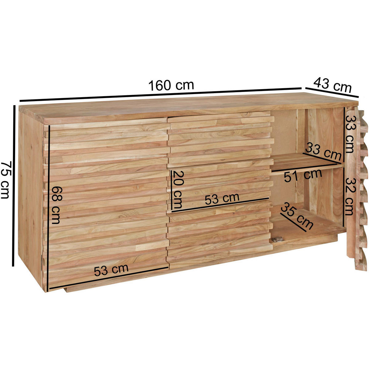 Sideboard natur B/H/T: ca. 160x75x43 cm Sideboard - natur (160,00/75,00/43,00cm) - Wohnling