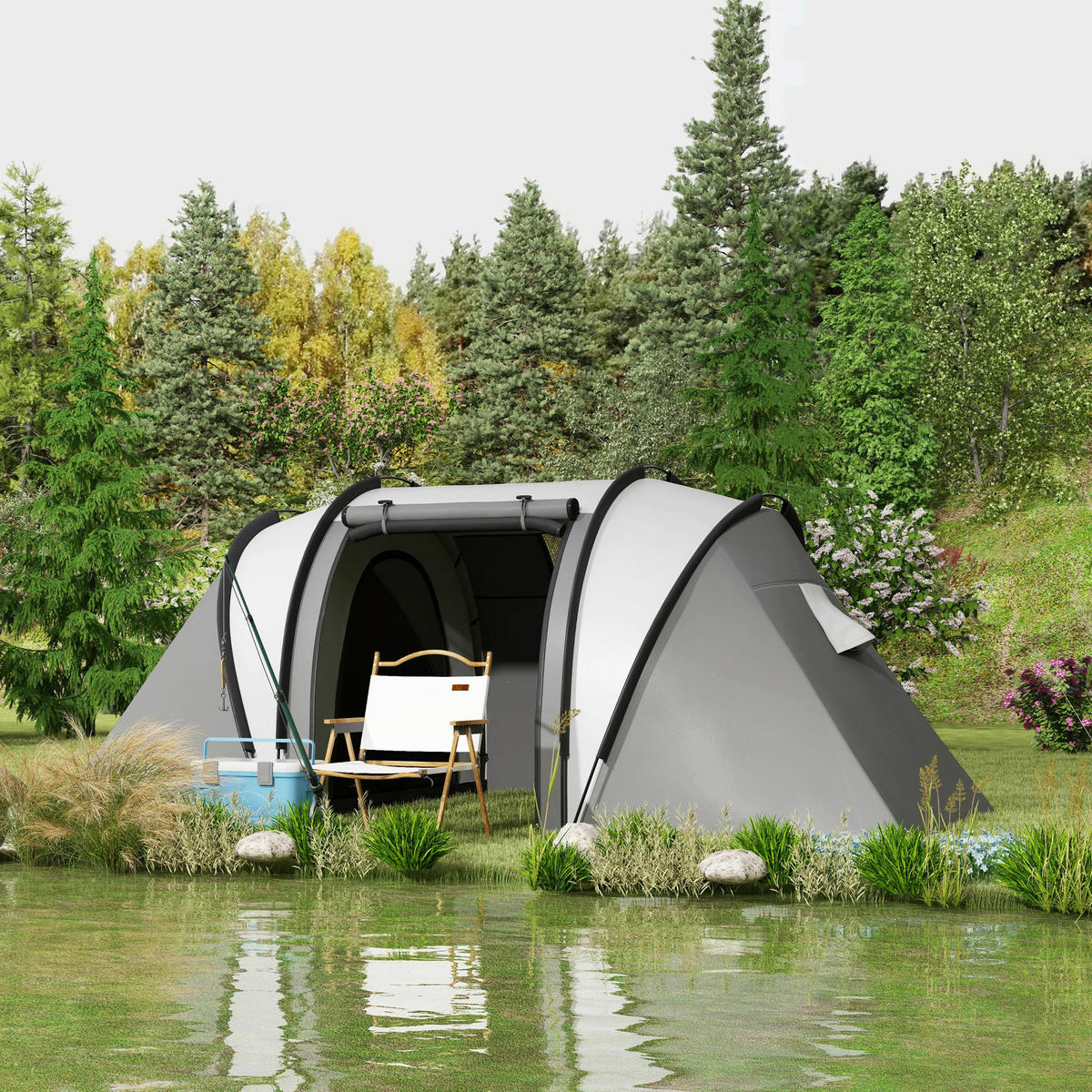 Outsunny Tunnelzelt B/H/L: ca. 220x180x450 cm Tunnelzelt - grau (450,00/220,00/180,00cm) - Outsunny