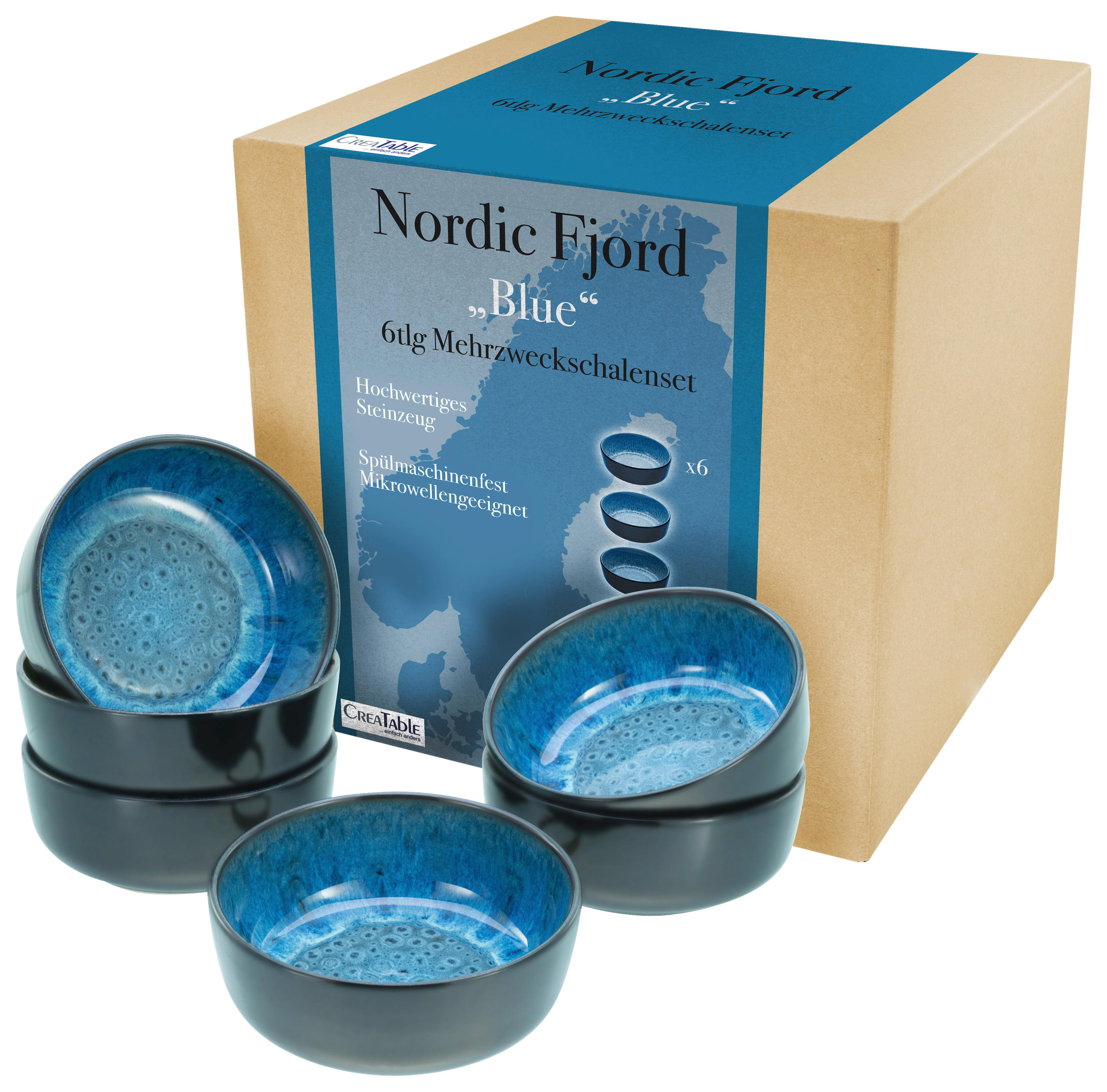 CreaTable Schalen-Set Nordic Fjord Blue blau Steinzeug D: ca. 15,5 cm