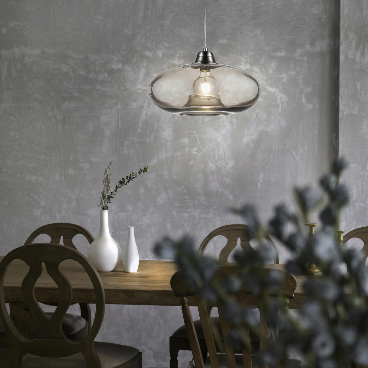 Nowa Pendelleuchte 30040102 nickel matt Rauchglas Metall H/D: ca. 150x40 cm E27 1 Brennstellen LILLE - nickel matt (40,00/150,00cm) - Nowa