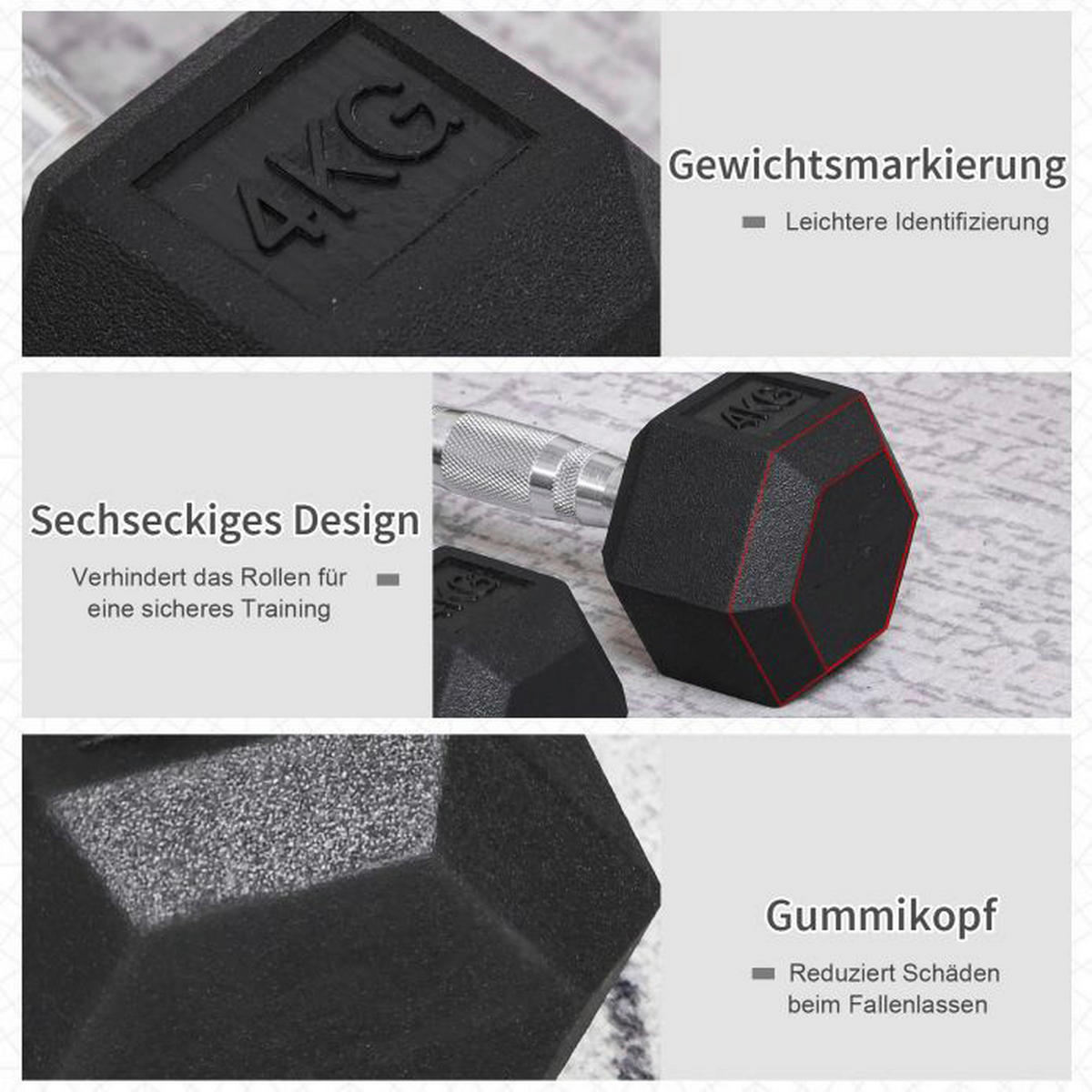 HOMCOM Kurzhantelset schwarz Gummi B/H/T: ca. 10,5x7,2x10,5 cm Kurzhantel_2er_Set - schwarz (10,50/7,20/10,50cm) - HOMCOM
