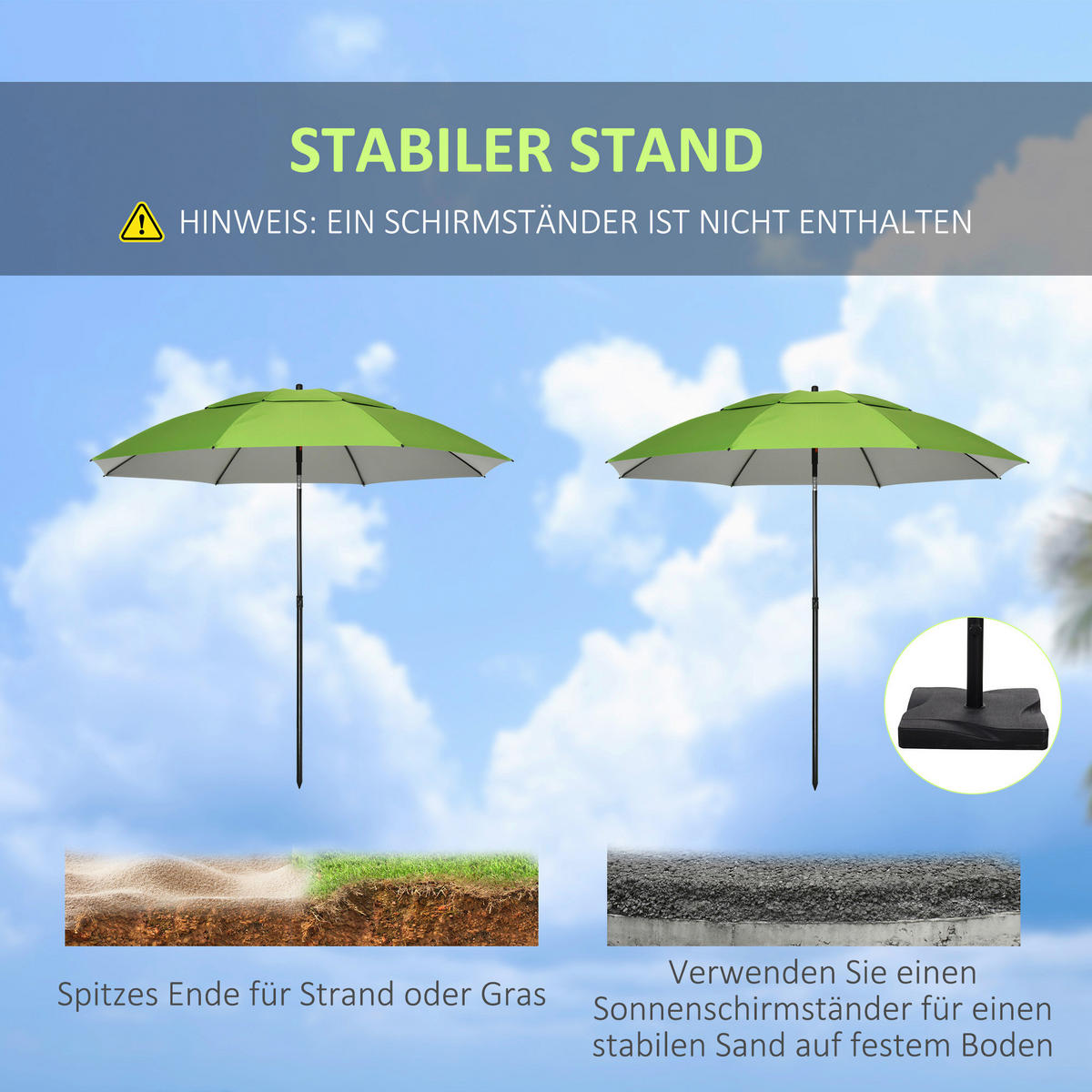 Outsunny Sonnenschirm grün Stahl B/H/L: ca. 185x205x185 cm Sonnenschirm - grün (185,00/185,00/205,00cm) - Outsunny