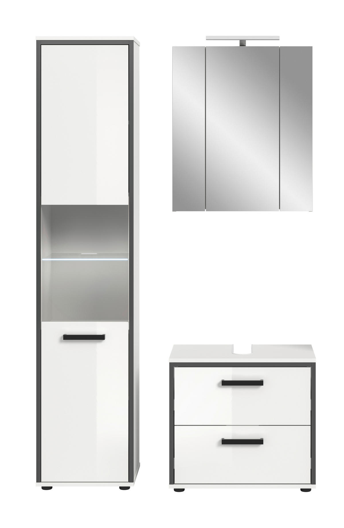 Badblock KOJAK weiß Hochglanz anthrazit grau B/H/T: ca. 115x188x37 cm KOJAK - weiß/anthrazit (115,00/188,00/37,00cm) - xonox.home