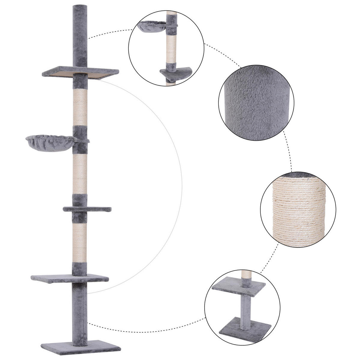 PawHut Kratzbaum grau Spanplatte B/H/L: ca. 34x260x40 cm Kratzbaum - grau (40,00/34,00/260,00cm) - PawHut
