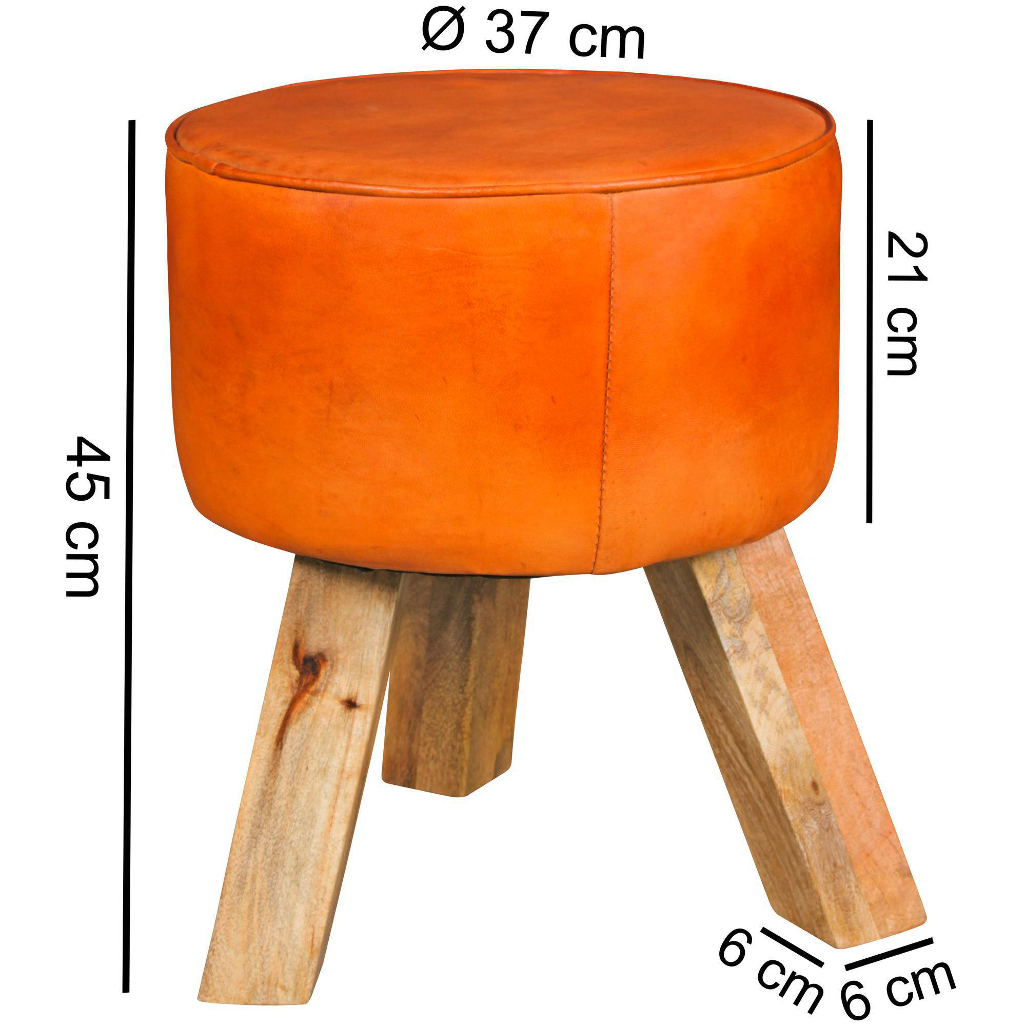 Wohnling Sitzhocker braun natur Leder Echtholz B/H/T: ca. 37x45x37 cm Sitzhocker - braun/natur (37,00/45,00/37,00cm) - Wohnling