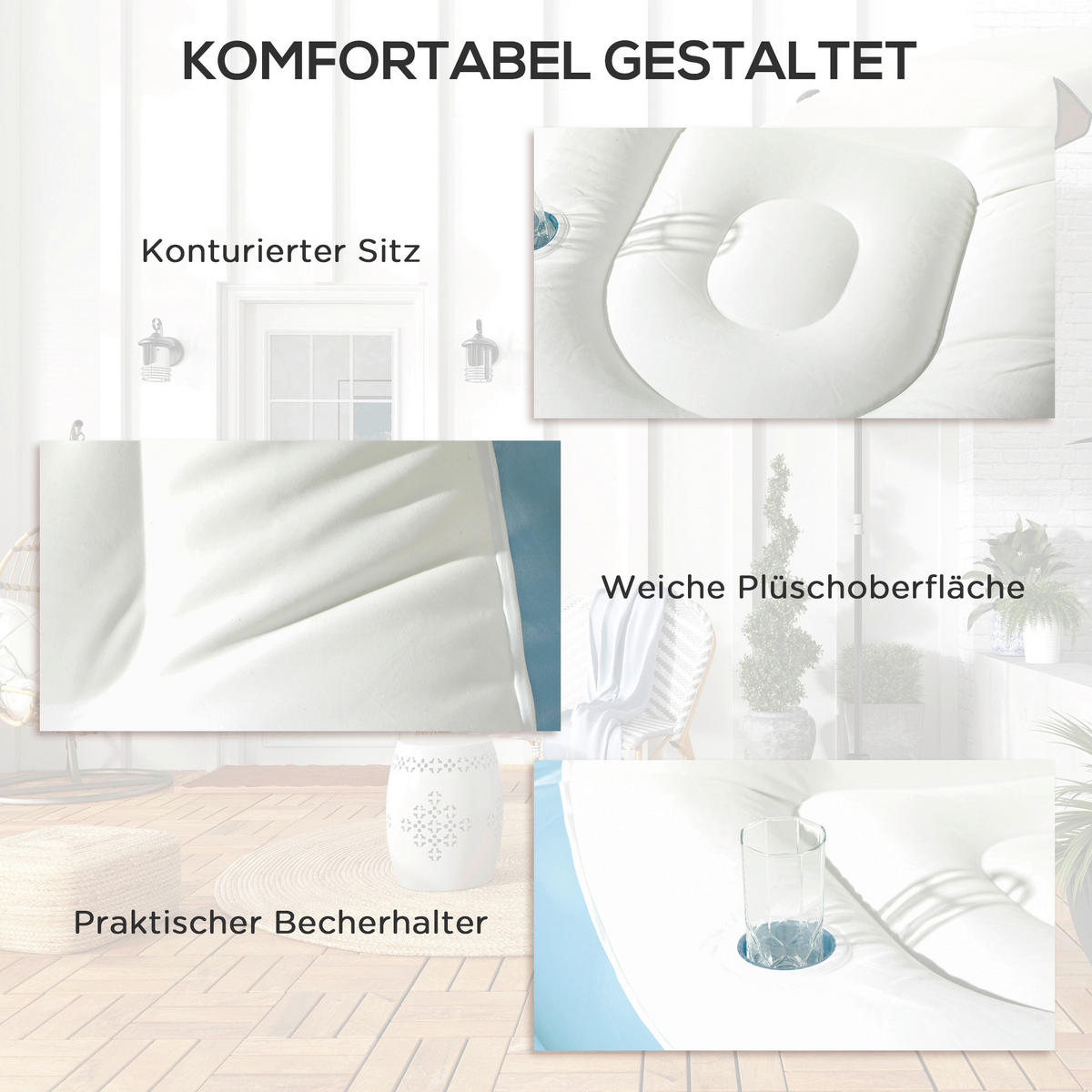Outsunny Aufblasbarer Sessel B/H/L: ca. 100x87x125 cm Aufblasbarer Sessel - blau/weiß (125,00/100,00/87,00cm) - Outsunny