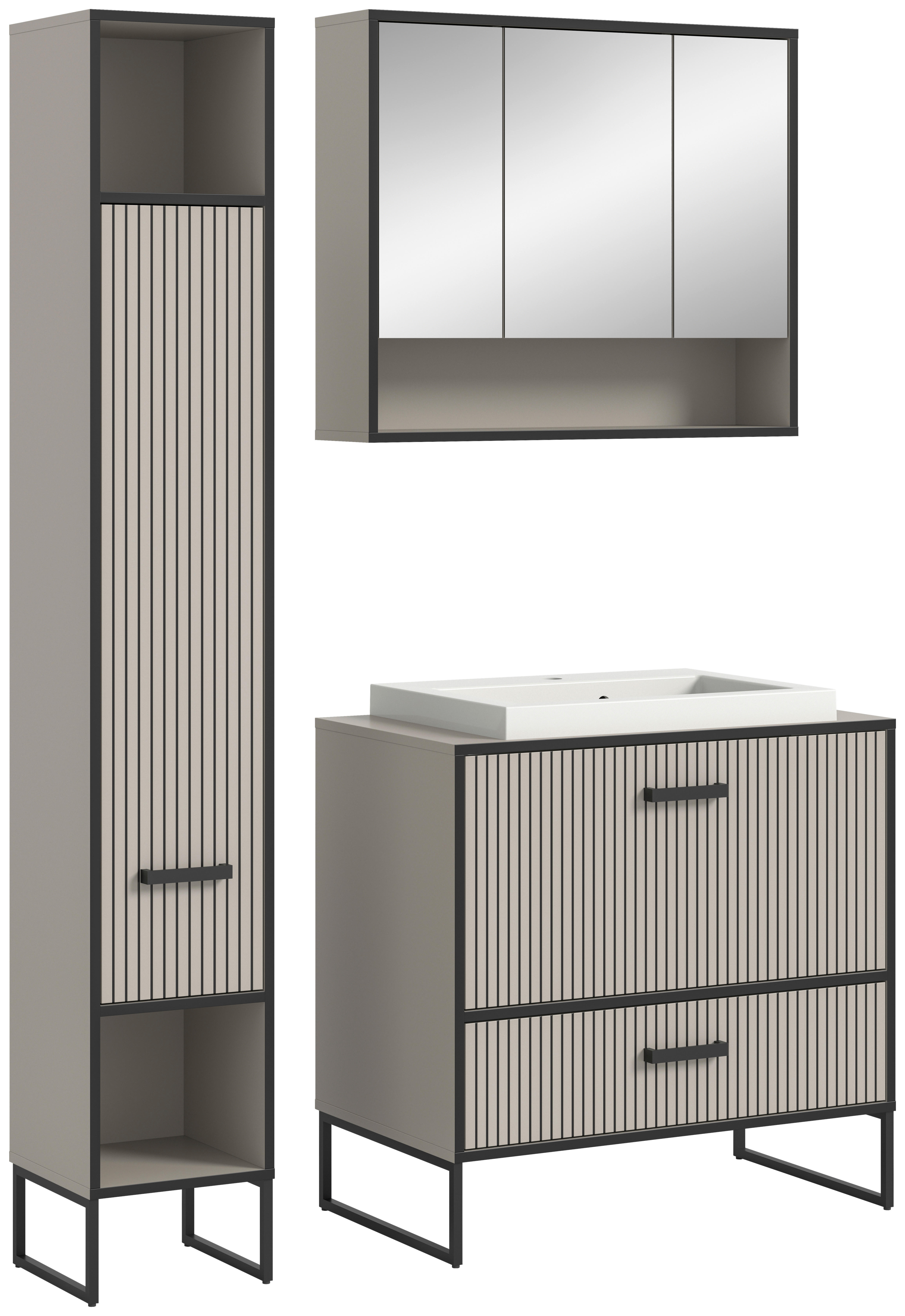 Badezimmer-Set BAGNO schwarz Kaschmirgrau Nachbildung B/H/T: ca. 125x192x48 cm BAGNO - schwarz (125,00/192,00/48,00cm) - xonox.home