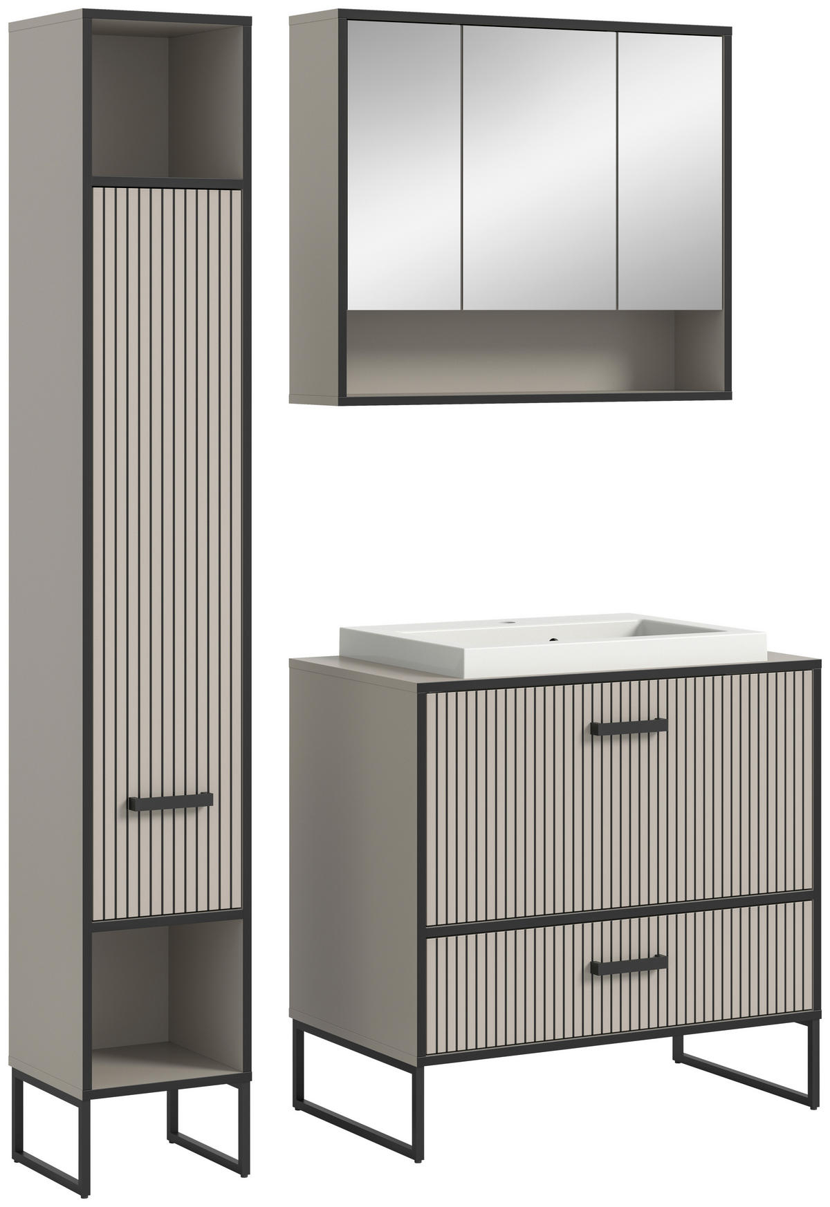 Badezimmer-Set BAGNO schwarz Kaschmirgrau Nachbildung B/H/T: ca. 125x192x48 cm BAGNO - schwarz (125,00/192,00/48,00cm) - xonox.home