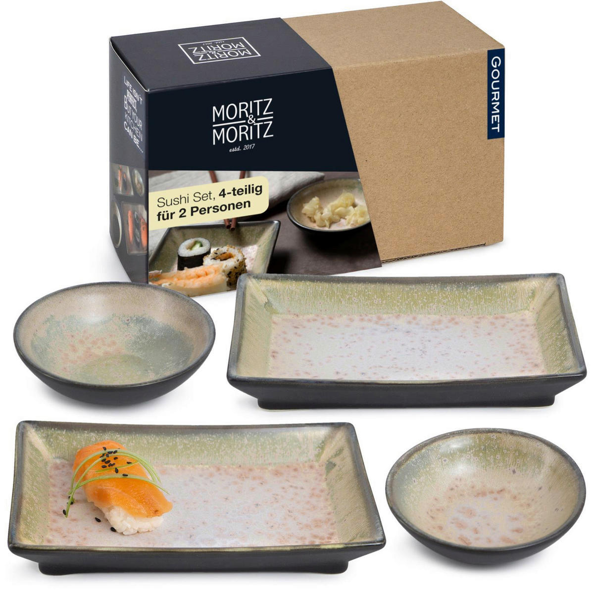Moritz & Moritz Sushi-Set grün Porzellan Sushiset_4tlg. - lila/grün - Moritz & Moritz