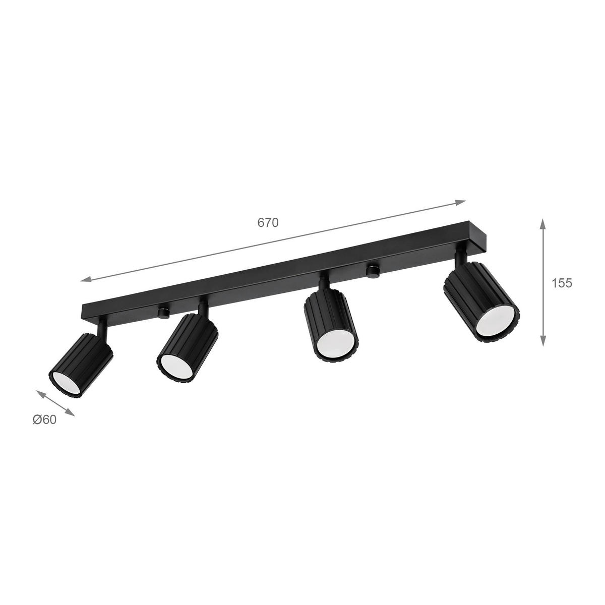 Lamkur Strahler schwarz Stahl B/H/L: ca. 6,5x16,5x81 cm 4 Brennstellen Prisma - schwarz (81,00/6,50/16,50cm) - Lamkur