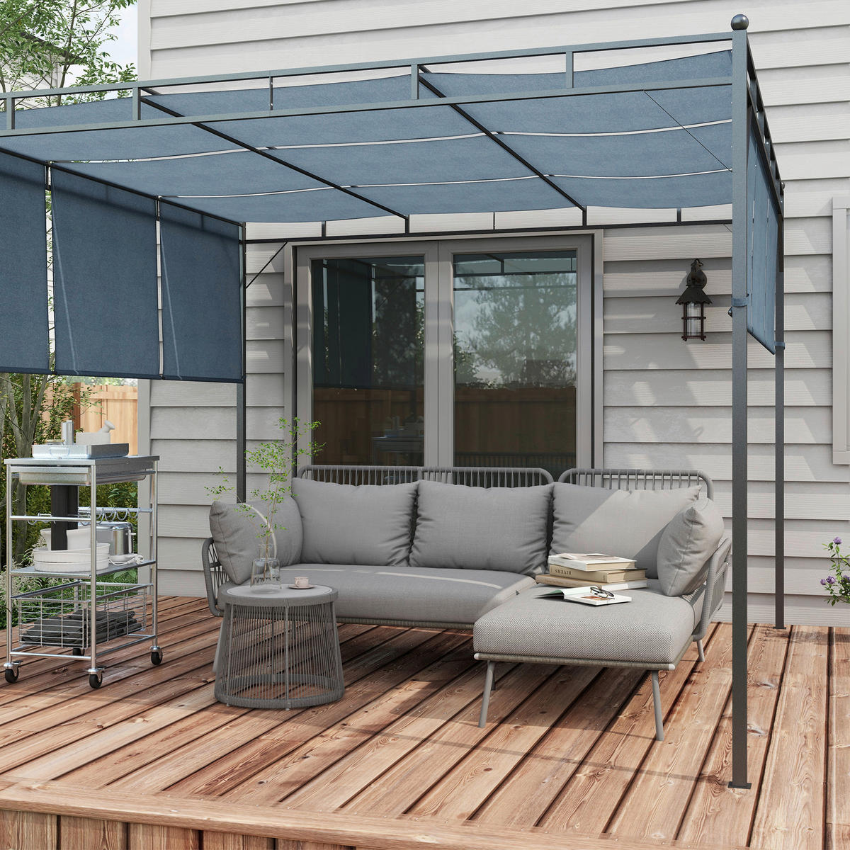 Outsunny Gartensitzgruppe 3tlg. hellgrau Polyester B/H/L: ca. 77x82x125 cm Gartensitzgruppe 3tlg. - hellgrau (125,00/77,00/82,00cm) - Outsunny