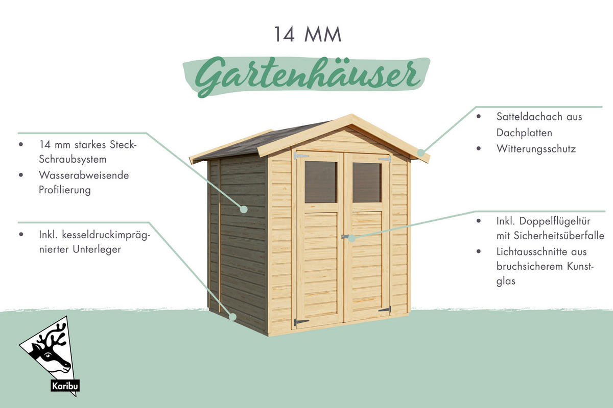 Karibu Gartenhaus Tito 2 natur B/H/T: ca. 180x222x152 cm Tito 2 - natur (180,00/222,00/152,00cm) - Karibu