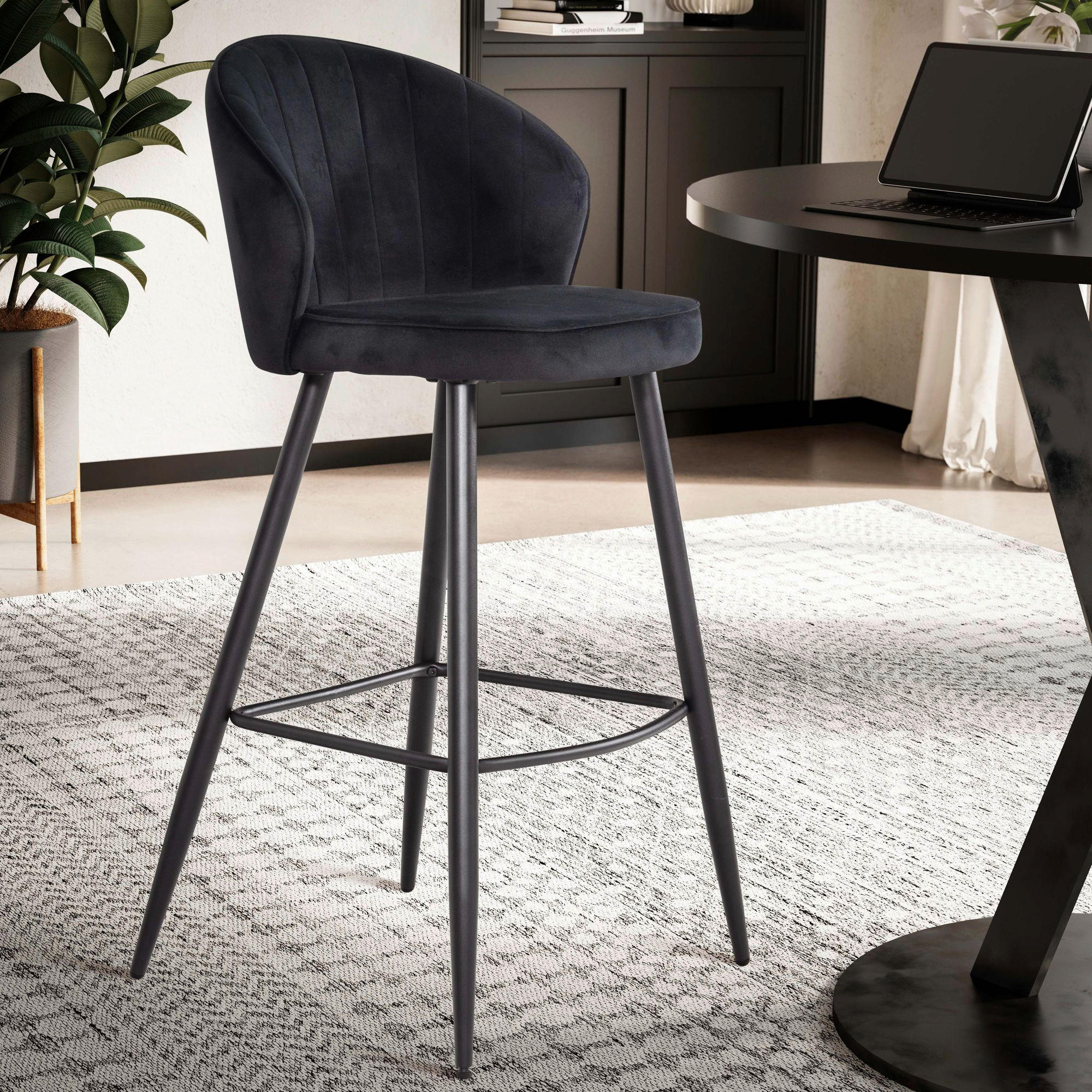Barhocker 2er Set schwarz Polyester B/H/T: ca. 56x103x53 cm 2er Set - schwarz (56,00/103,00/53,00cm) - Wohnling