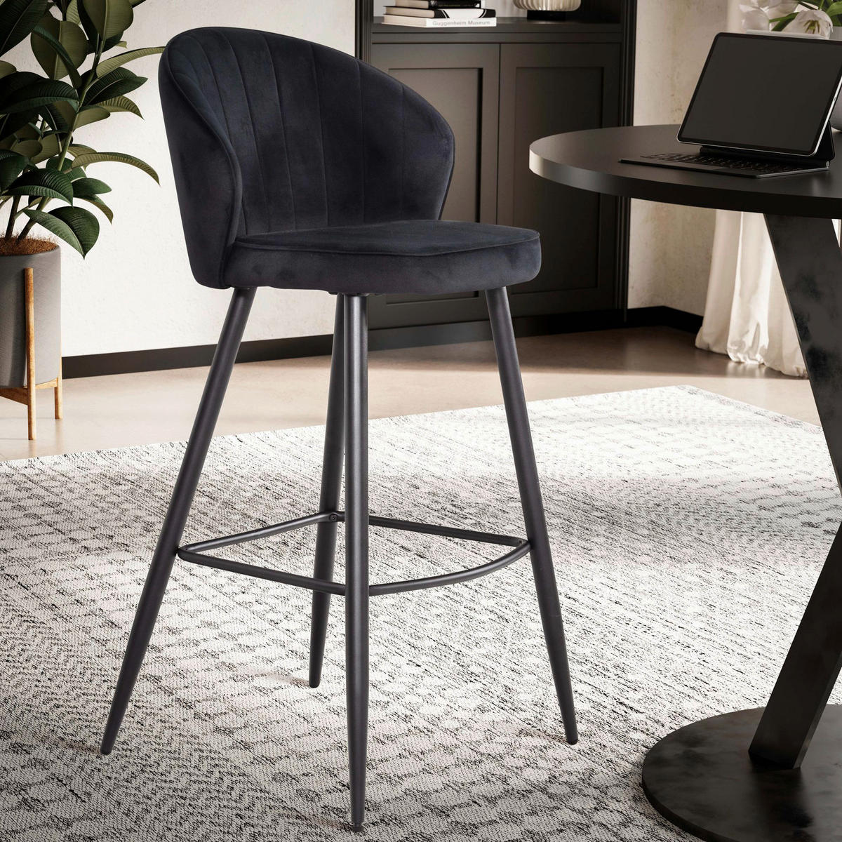 Barhocker 2er Set schwarz Polyester B/H/T: ca. 56x103x53 cm 2er Set - schwarz (56,00/103,00/53,00cm) - Wohnling