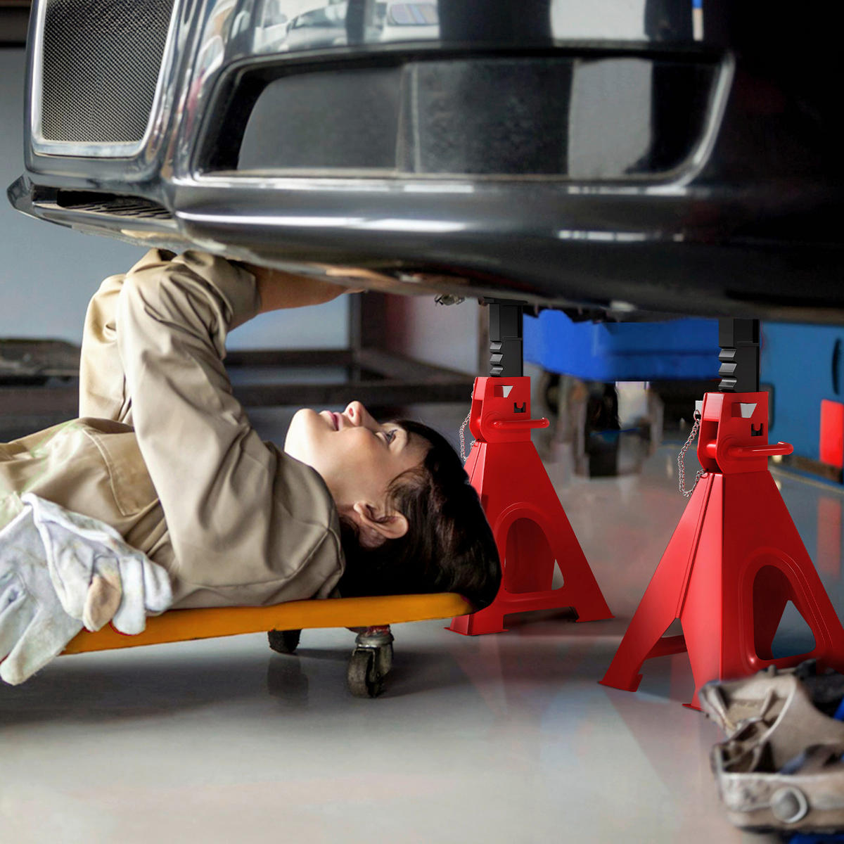 HOMCOM Unterstellbock B/H/L: ca. 23x37,5x26 cm Unterstellbock - rot (26,00/23,00/37,50cm) - HOMCOM