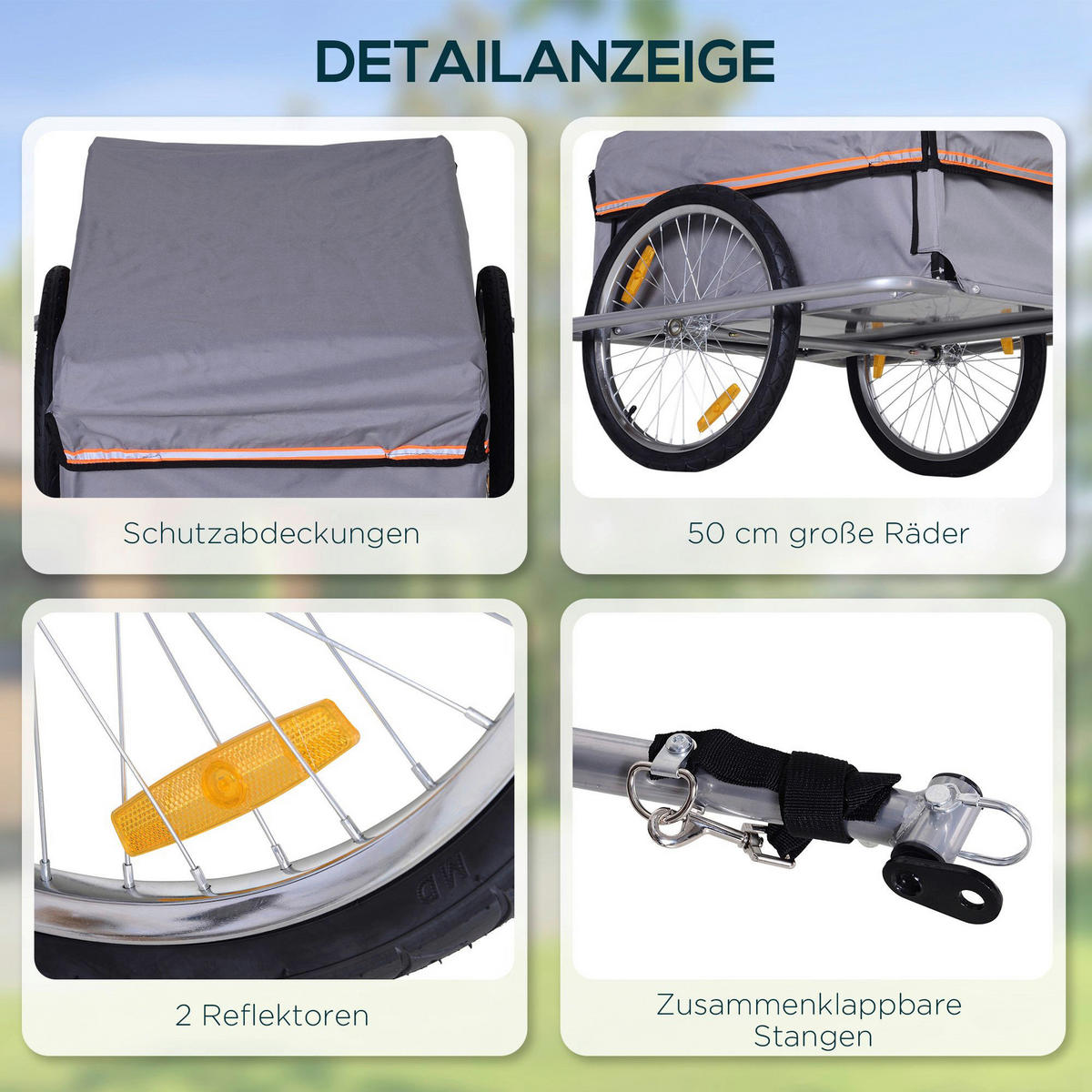 HOMCOM Fahrradanhänger grau grau B/H/L: ca. 88x140x60 cm Transportanhänger - grau (60,00/88,00/140,00cm) - HOMCOM