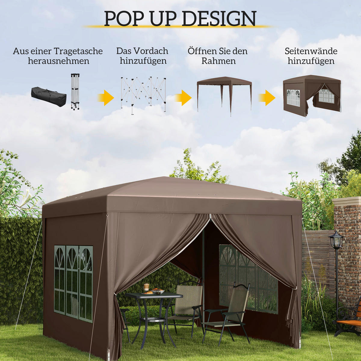 Outsunny Pavillon kaffee Polyester B/H/L: ca. 295x258x295 cm Pavillon - kaffee (295,00/295,00/258,00cm) - Outsunny