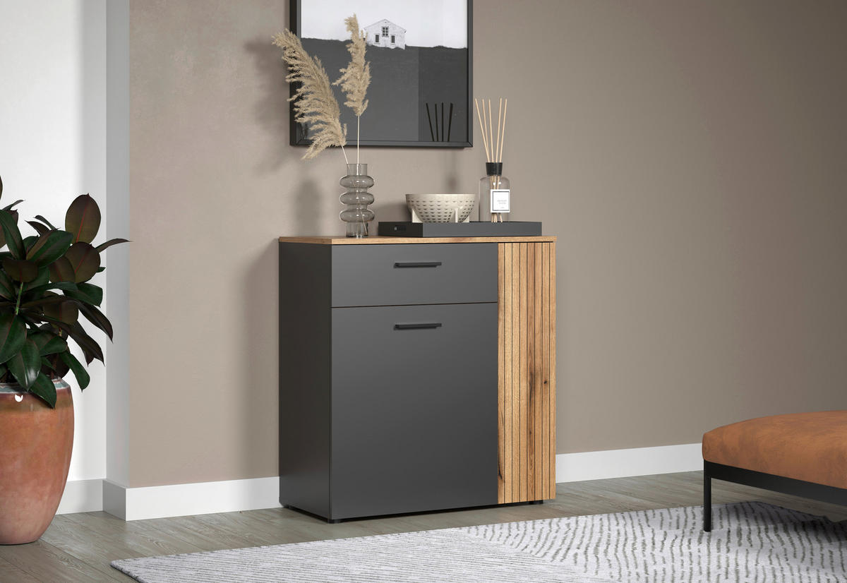 Kommode Esteban anthrazit Eiche Evoke Coast Nachbildung B/H/T: ca. 80x86x38 cm Esteban - Eiche/anthrazit (80,00/86,00/38,00cm)