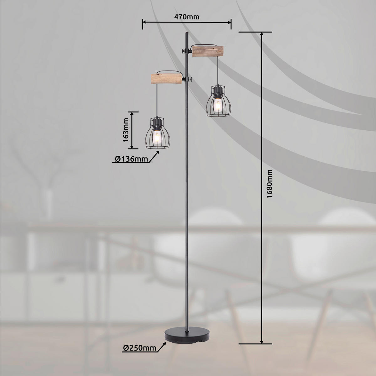 GLOBO Stehleuchte MINA 15326-2SN schwarz natur Metall Holz H: ca. 168 cm E27 2 Brennstellen Stehleuchte_Mina 2flg. - natur/schwarz (168,00cm) - GLOBO