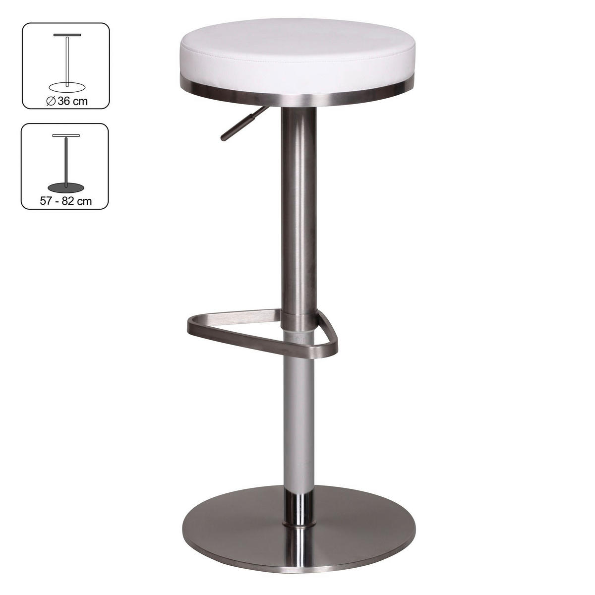Barhocker weiß Edelstahl Kunstleder Edelstahl Edelstahl Barhocker Durable M7 - weiß/Edelstahl - Wohnling