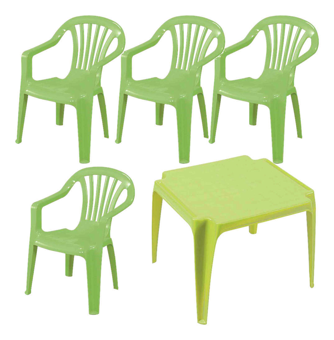 ProGarden Kindermöbel-Set grün Kunststoff B/H/L: ca. 38x53x43 cm Kindermöbel-Set_4xSessel_1xTisch - grün (43,00/38,00/53,00cm) - ProGarden