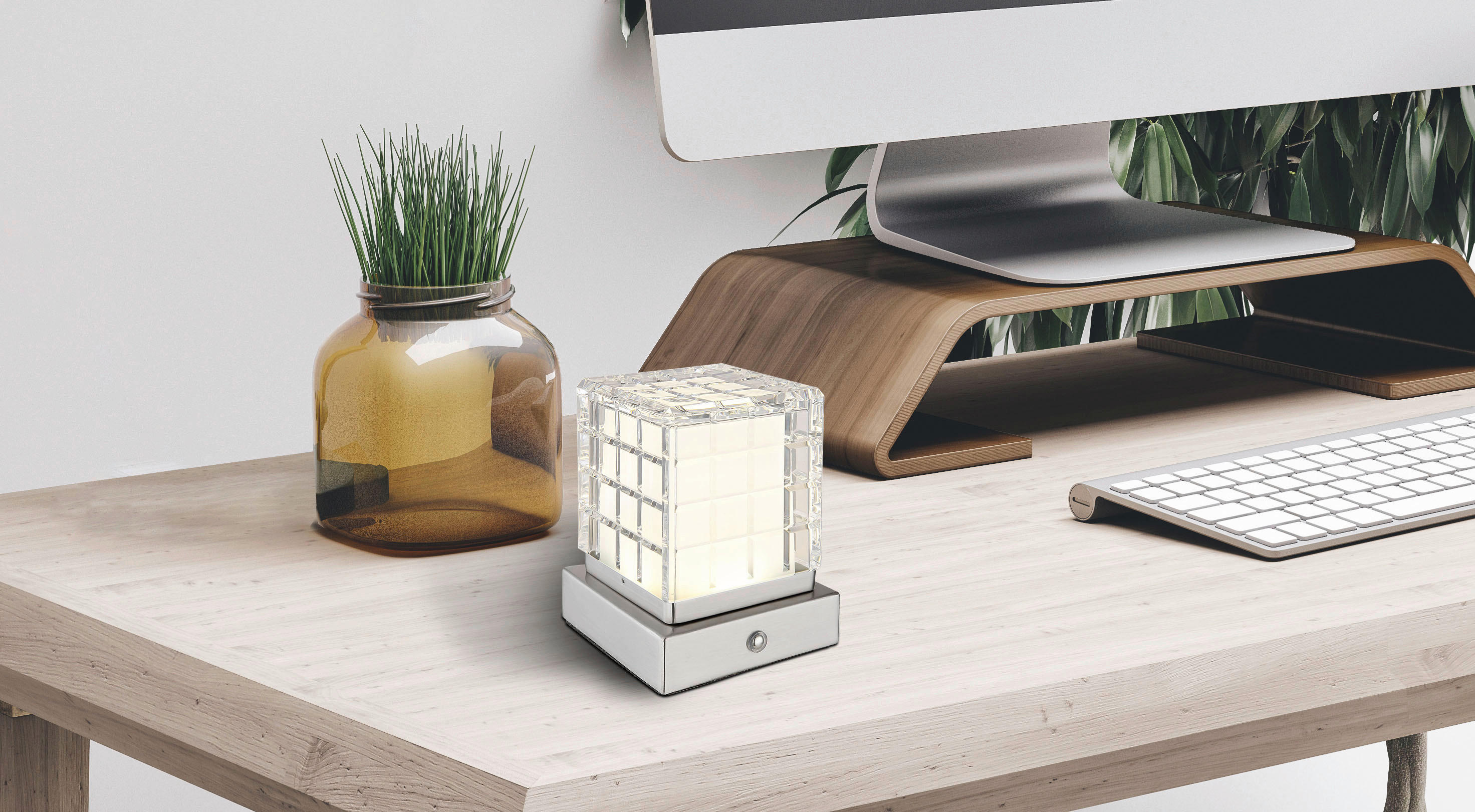 GLOBO LED-Tischleuchte nickel matt Metall B/H/T: ca. 10x10x10 cm LUNKI - nickel matt (10,00/10,00/10,00cm) - GLOBO