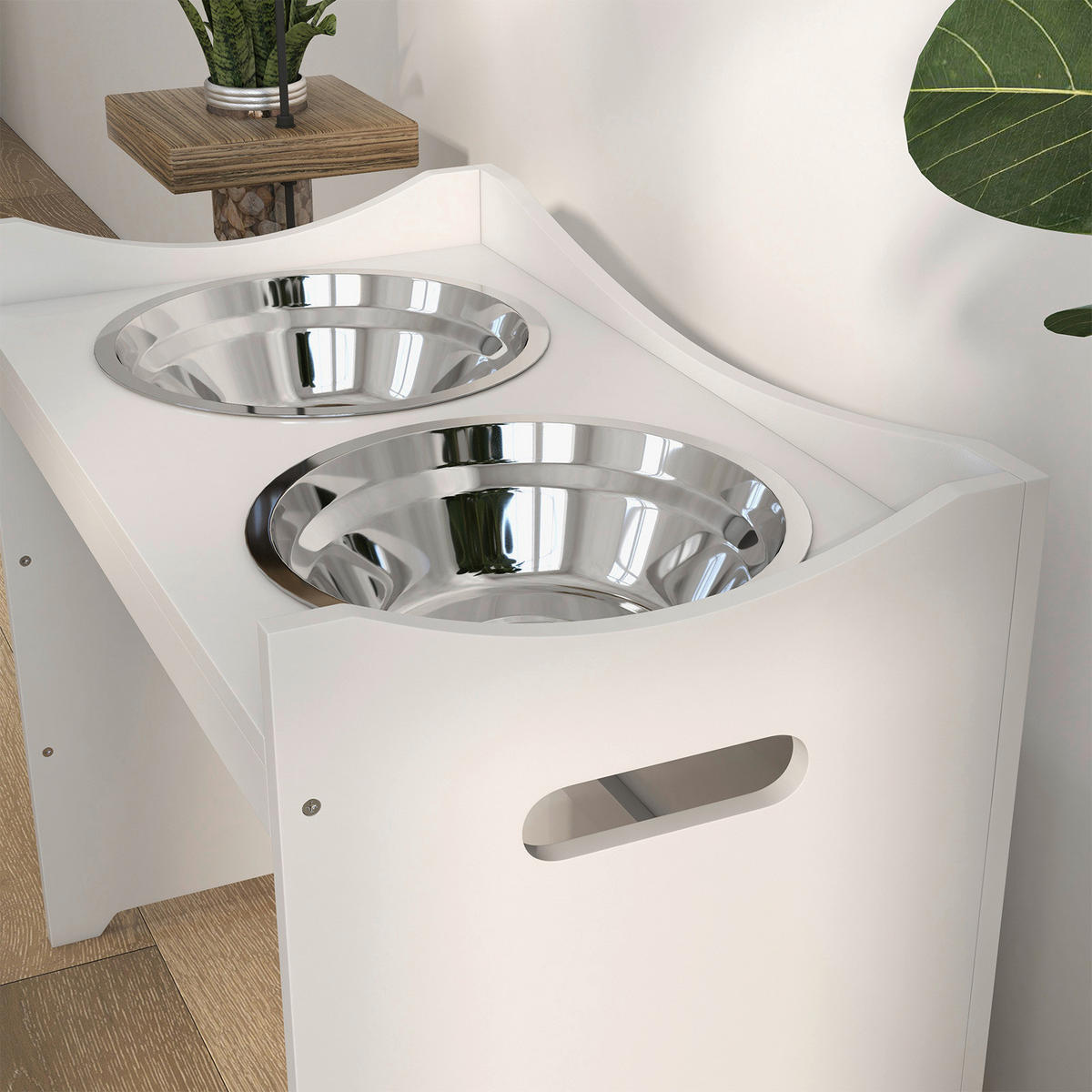 PawHut Futterstation weiß Edelstahl B/H/L: ca. 31,5x47x54 cm Futterstation - weiß (54,00/31,50/47,00cm) - PawHut