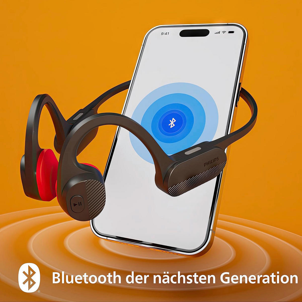 Philips Kopfhörer mit Mikrofon rot schwarz B/H/L: ca. 17,6x6,5x18,1 cm Open-Ear-Sportkopfhörer_kabellos - rot/schwarz (18,10/17,60/6,50cm) - Philips