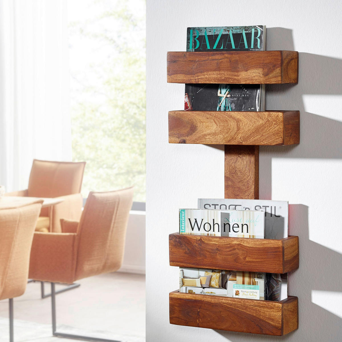 Zeitungsständer natur Echtholz B/H/T: ca. 30x72x10 cm Zeitungsständer - natur (30,00/72,00/10,00cm) - Wohnling