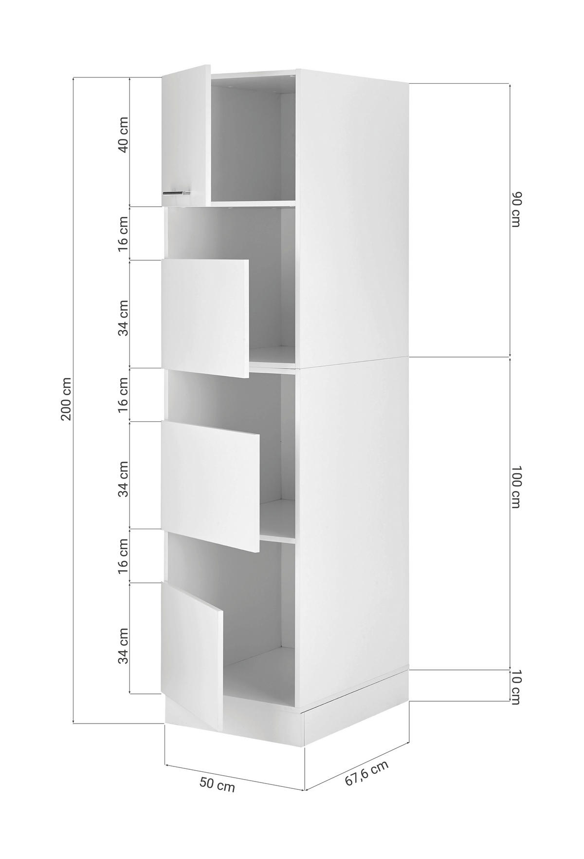 Respekta Wäscheschrank Clara weiß matt B/H/T: ca. 50x200x67,6 cm Clara - weiß (50,00/200,00/67,60cm) - Respekta