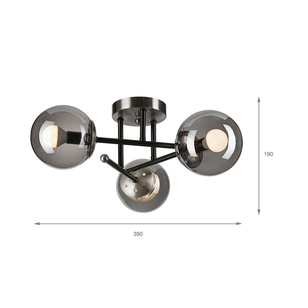 Thumbnail - Lamkur Deckenleuchte Malena Chrom schwarz Glas Stahl B/H/L: ca. 39x19x39 cm E14 3 Brennstellen