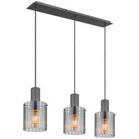 GLOBO Pendelleuchte schwarz dunkelgrau Rauch Metall Glas B/H/T: ca. 18x120x98 cm E27 3 Brennstellen TULIVAR - schwarz/dunkelgrau (18,00/120,00/98,00cm) - GLOBO