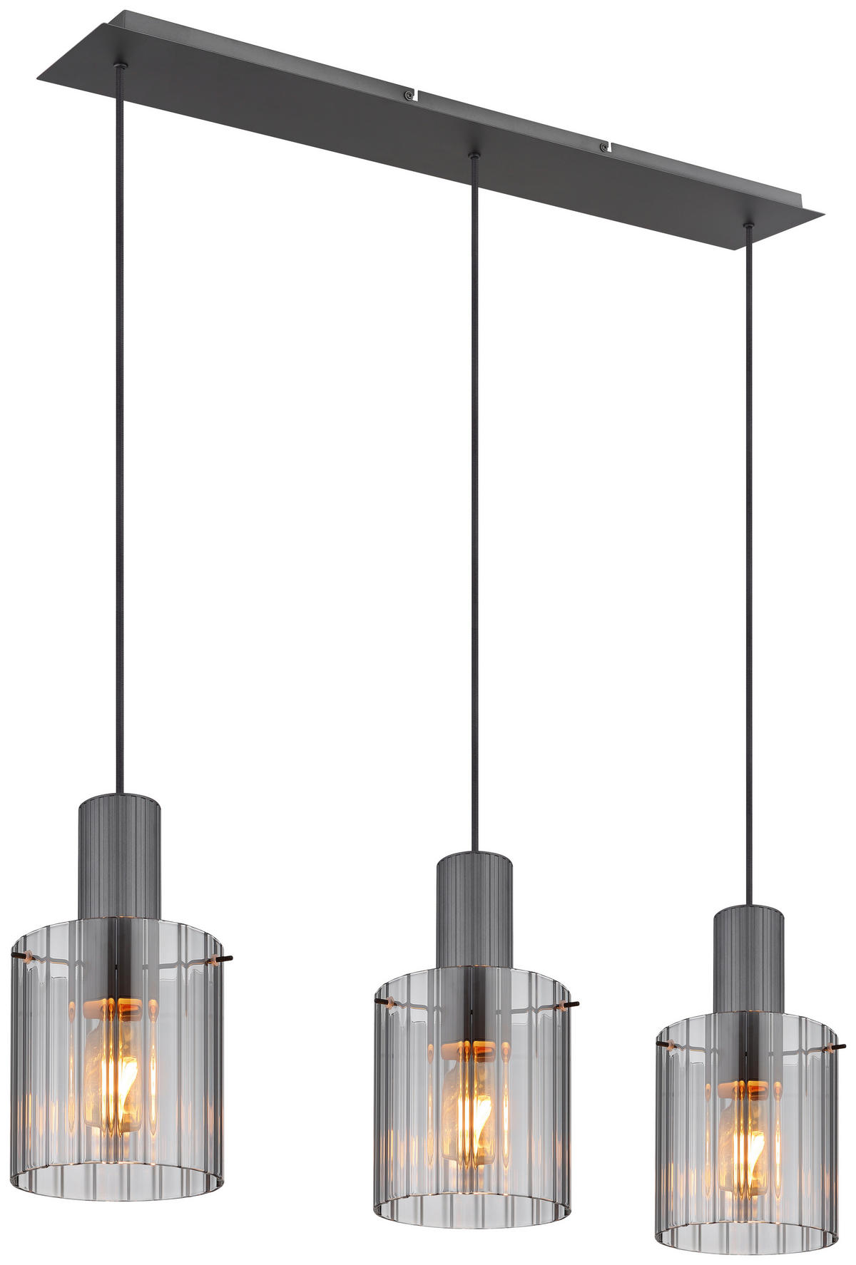 GLOBO Pendelleuchte schwarz dunkelgrau Rauch Metall Glas B/H/T: ca. 18x120x98 cm E27 3 Brennstellen TULIVAR - schwarz/dunkelgrau (18,00/120,00/98,00cm) - GLOBO